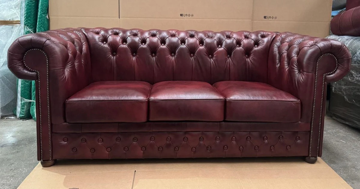 Luxury Chesterfield leather sofa burgundy red / dark brown 200 cm