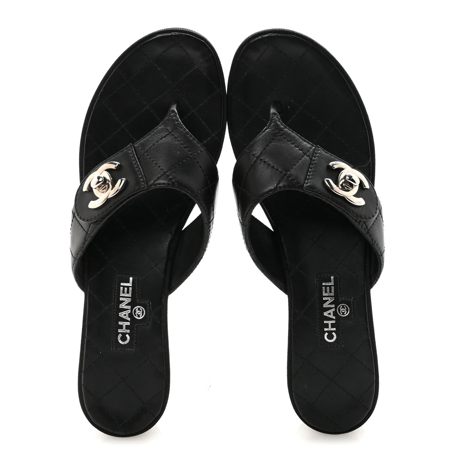 Lambskin Quilted Turnlock CC Platform Thong Sandals 39 Black