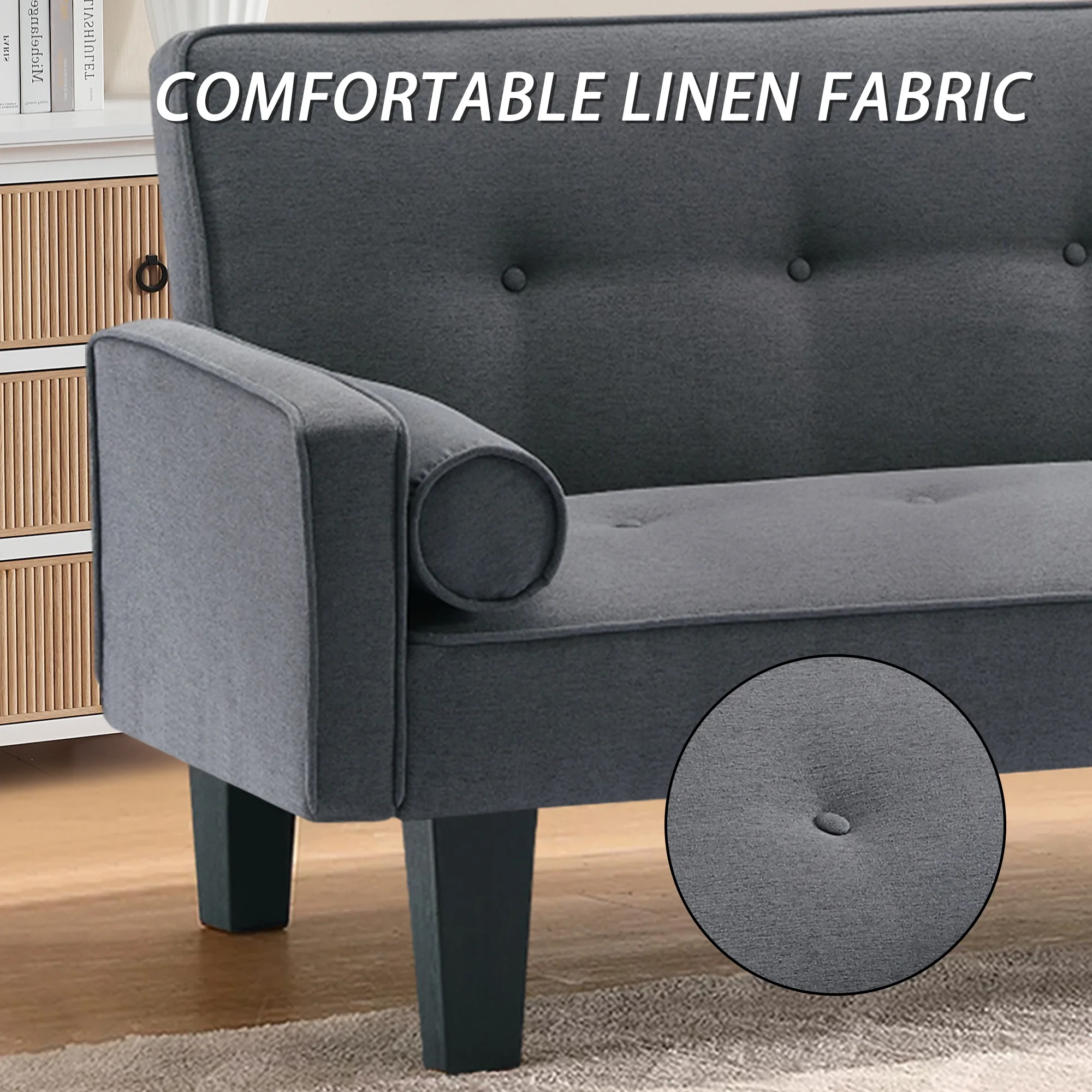 72" Convertible Loveseat Sofa Bed Sleeper Daybed, Modern Upholstered Folding Recliner, Small Futon Sofa for Living Room Apartment Office, Gray 02