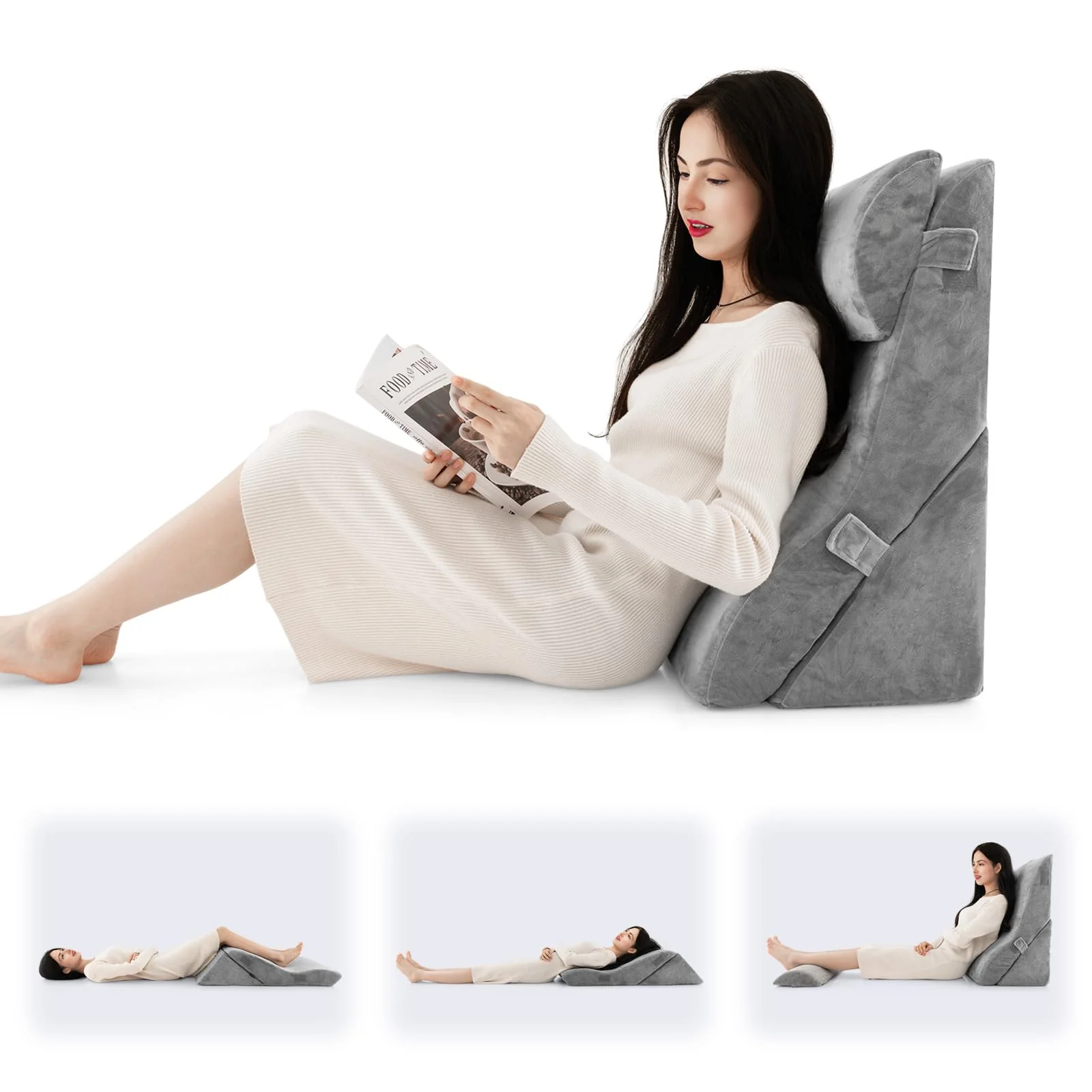 BEFOUNDLOVELY 3PCS Orthopedic Bed Wedge Pillow Set, Adjustable Support Pillows for Back, Neck and Leg