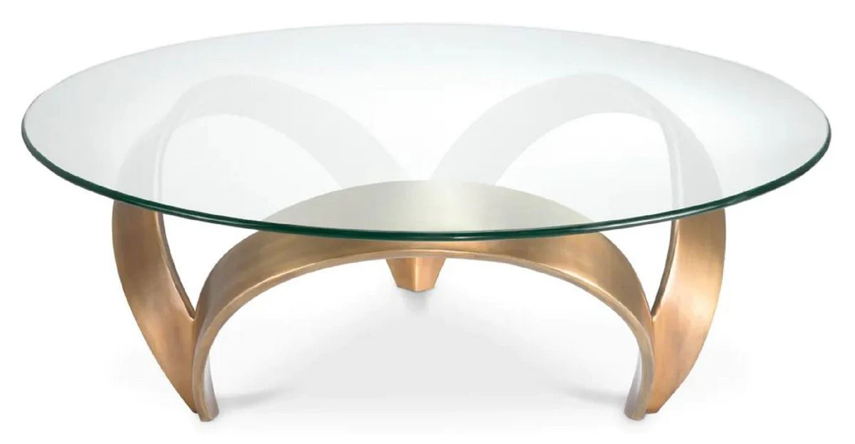 Luxury coffee table vintage brass Ø 110 x H. 36.5 cm - Round aluminum living room table with glass top - Living room furniture - Hotel furniture - Luxury furniture - Luxury collection