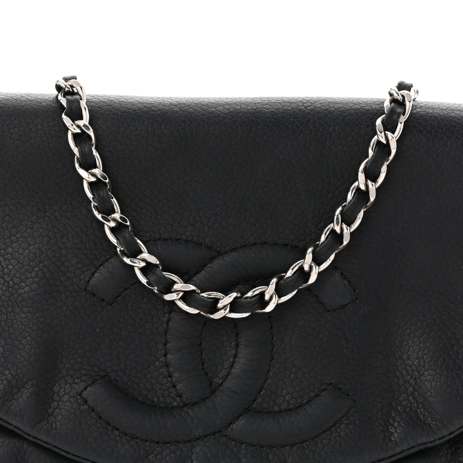 Lambskin Half Moon Wallet On Chain WOC Black - Top Club