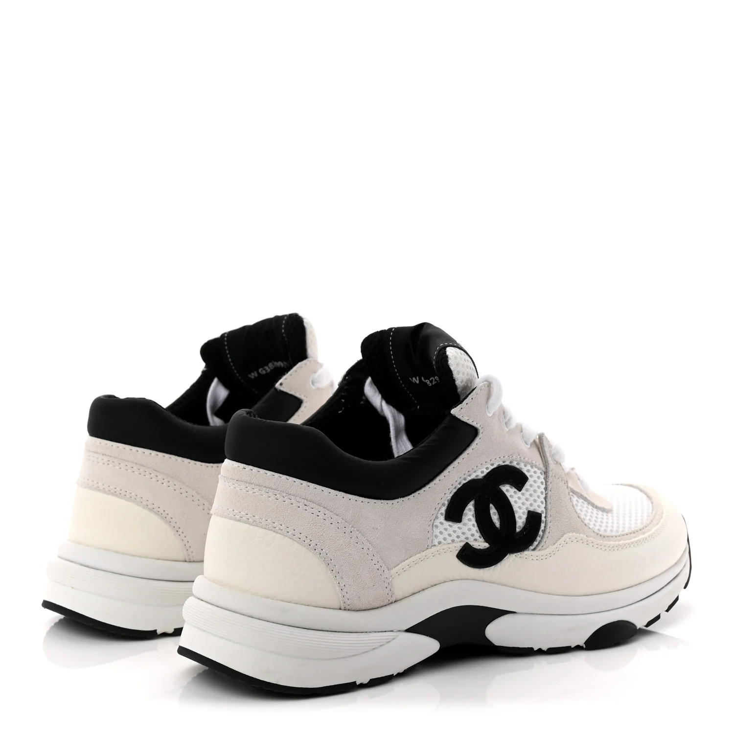 Mesh Suede Calfskin Grained Calfskin Womens CC Sneakers 37.5 White Black - Top Club