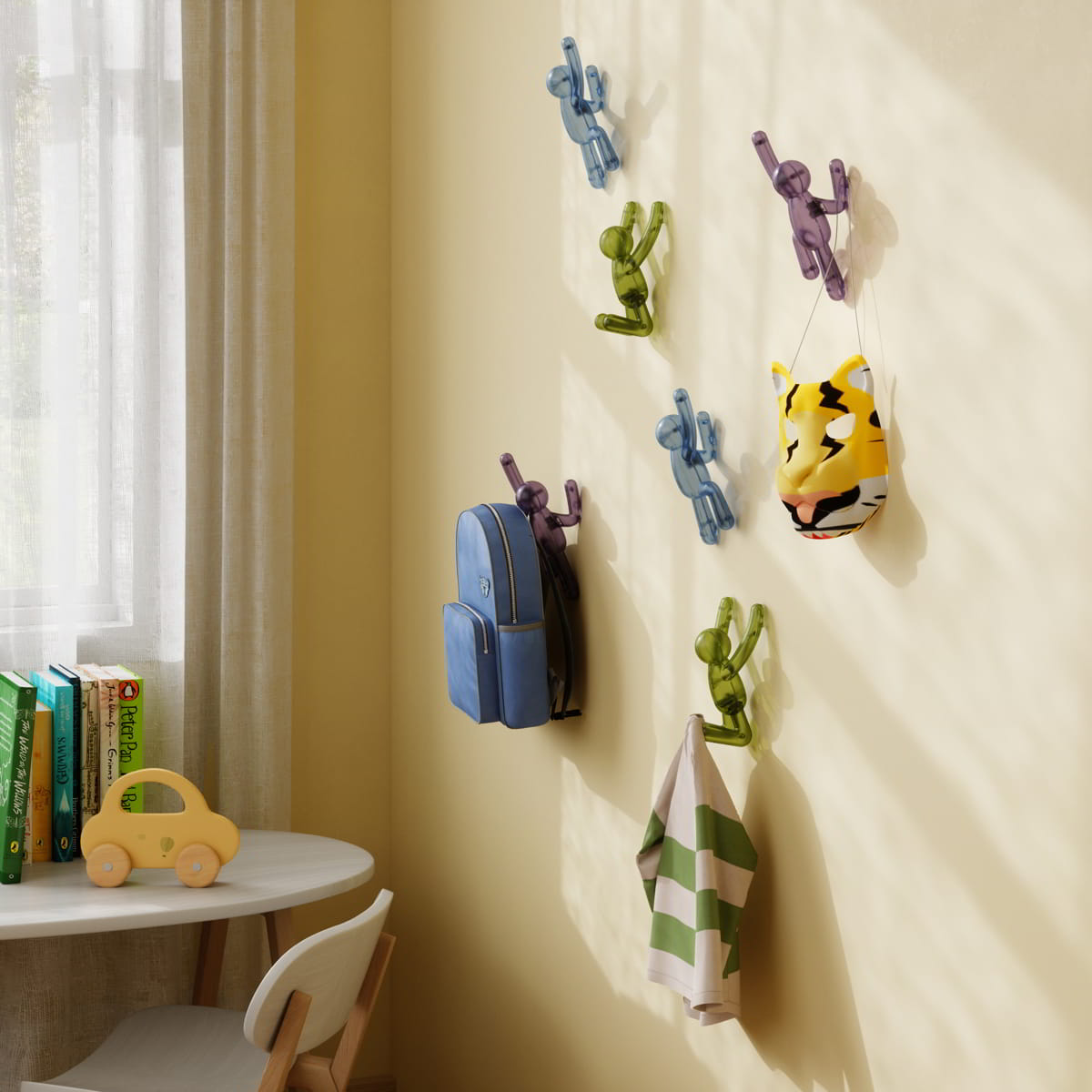 Ophanghaak Buddy blauw, groen, paars - set van 3