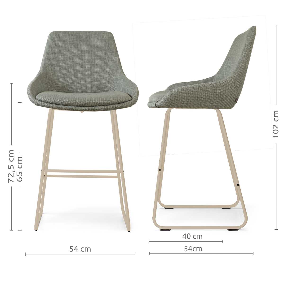 Barkruk Nino-Isa H65 cm beige onderstel saliegroen