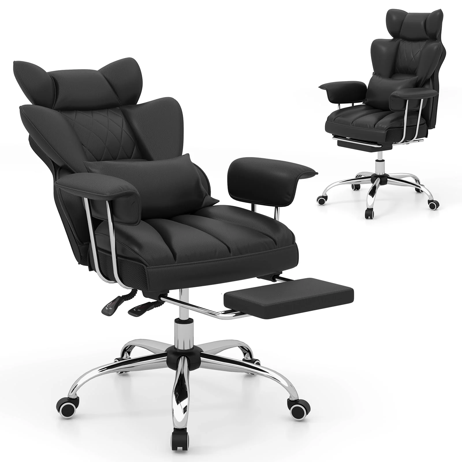 BEFOUNDLOVELY 400 LBS Big and Tall Office Chair, PU Leather Executive Desk Chair w/Retractable Footrest