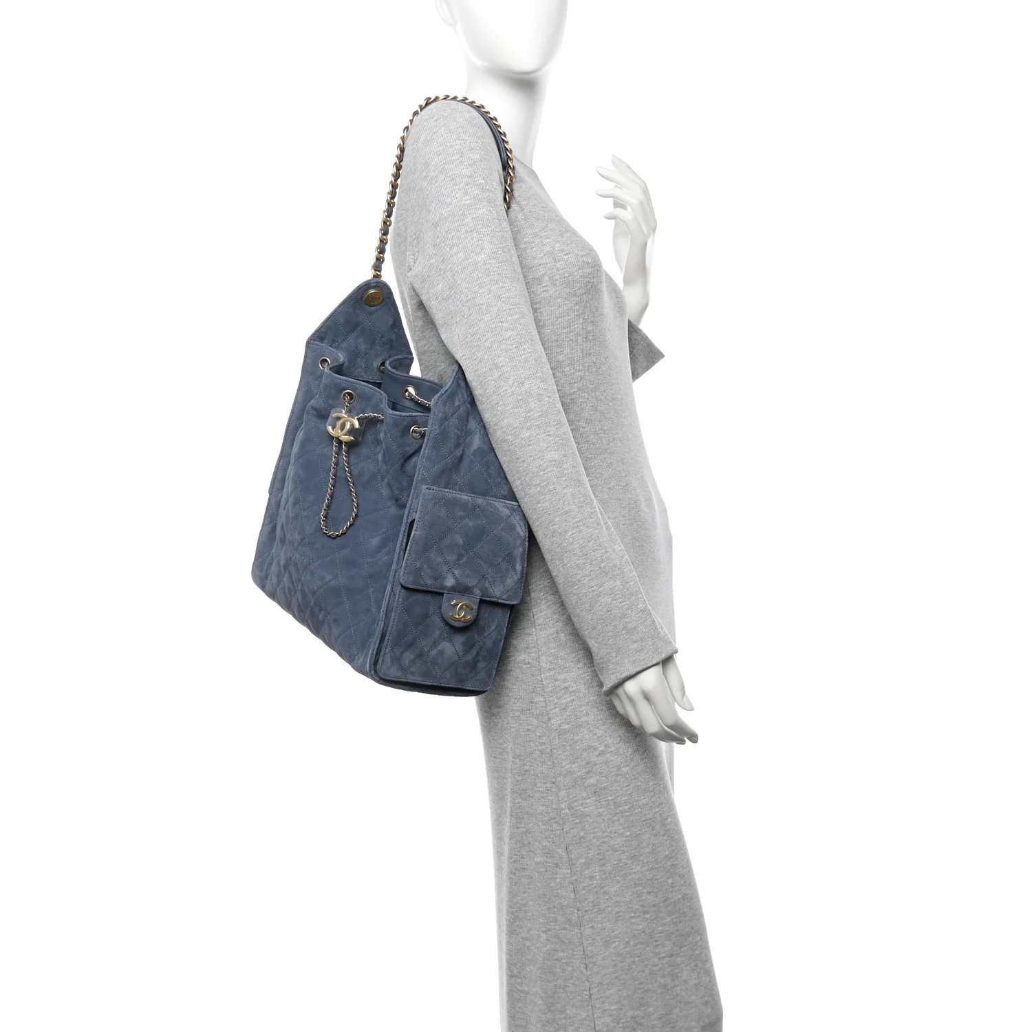 Suede Quilted Medium Chanel 25 Handbag Blue - Top Club