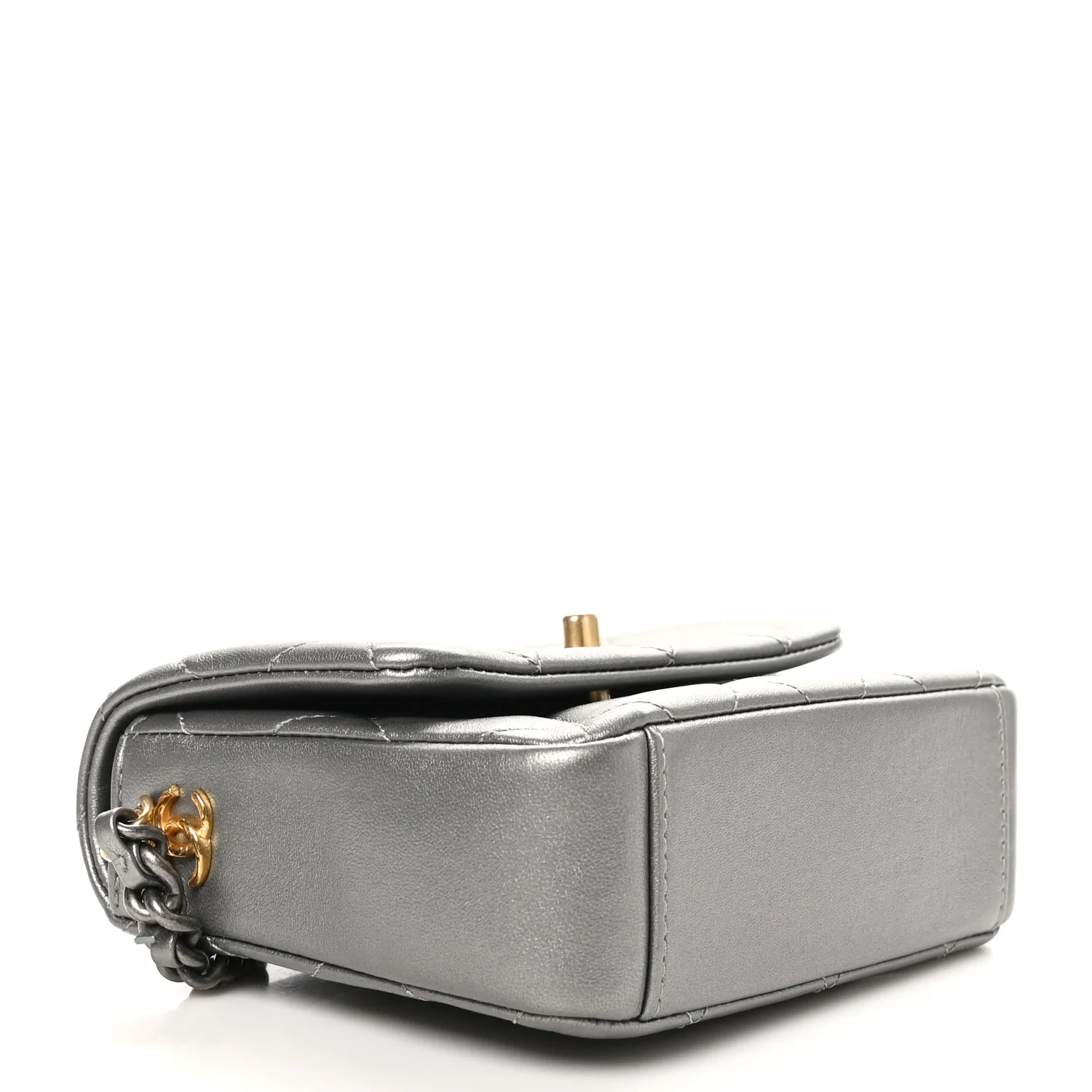 Metallic Lambskin Quilted Mini Side Note Flap Grey - Top Club