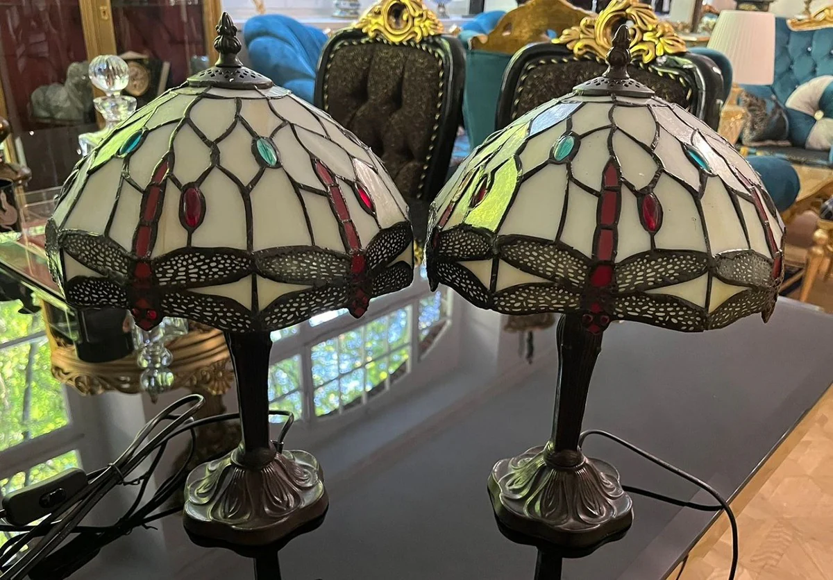 Luxury Tiffany table lamp set multicolored Ø 25 x H. 40 cm - Tiffany desk lamps - living room decorative lights - desk decorative lights - luxury Tiffany lights