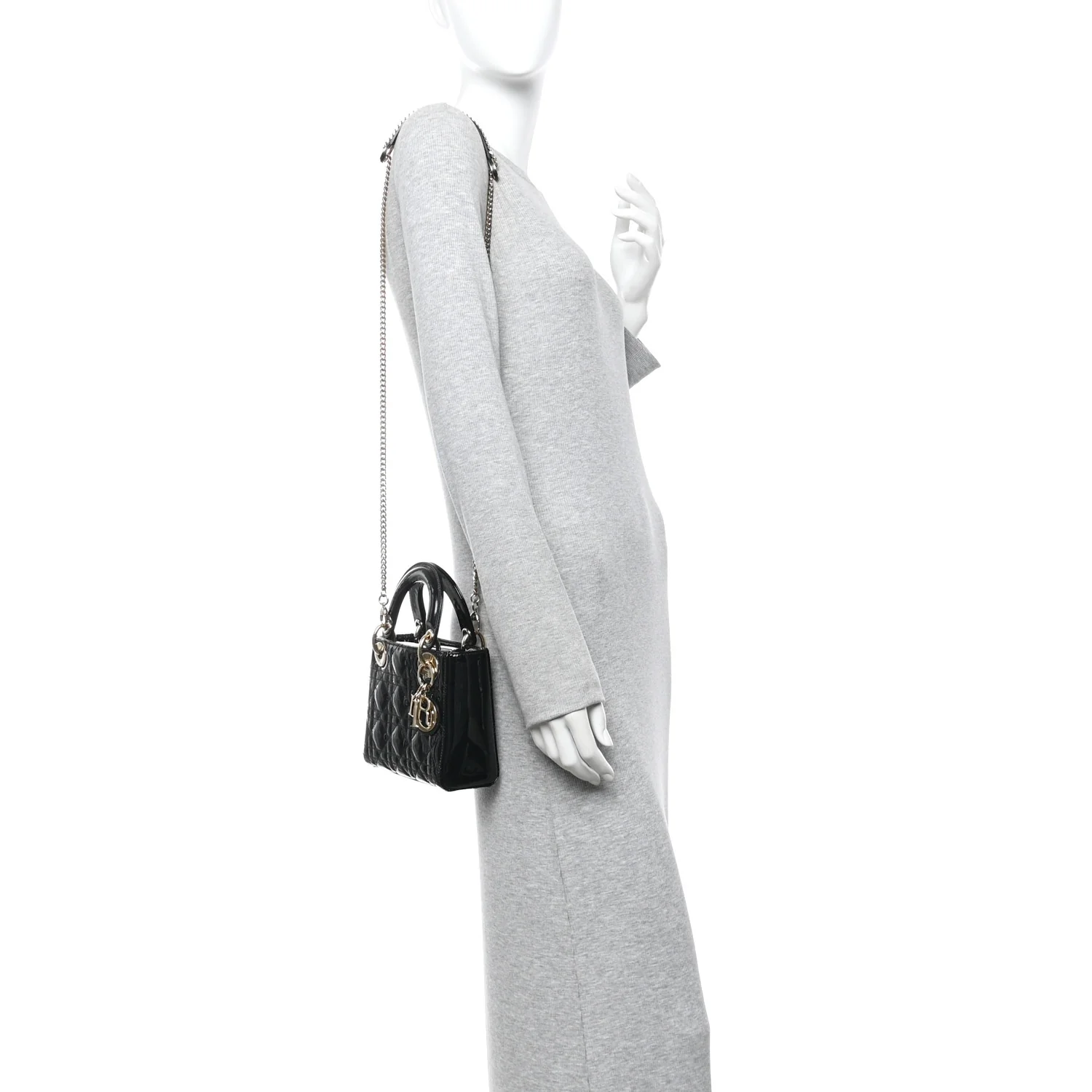 Patent Cannage Mini Lady Dior Black