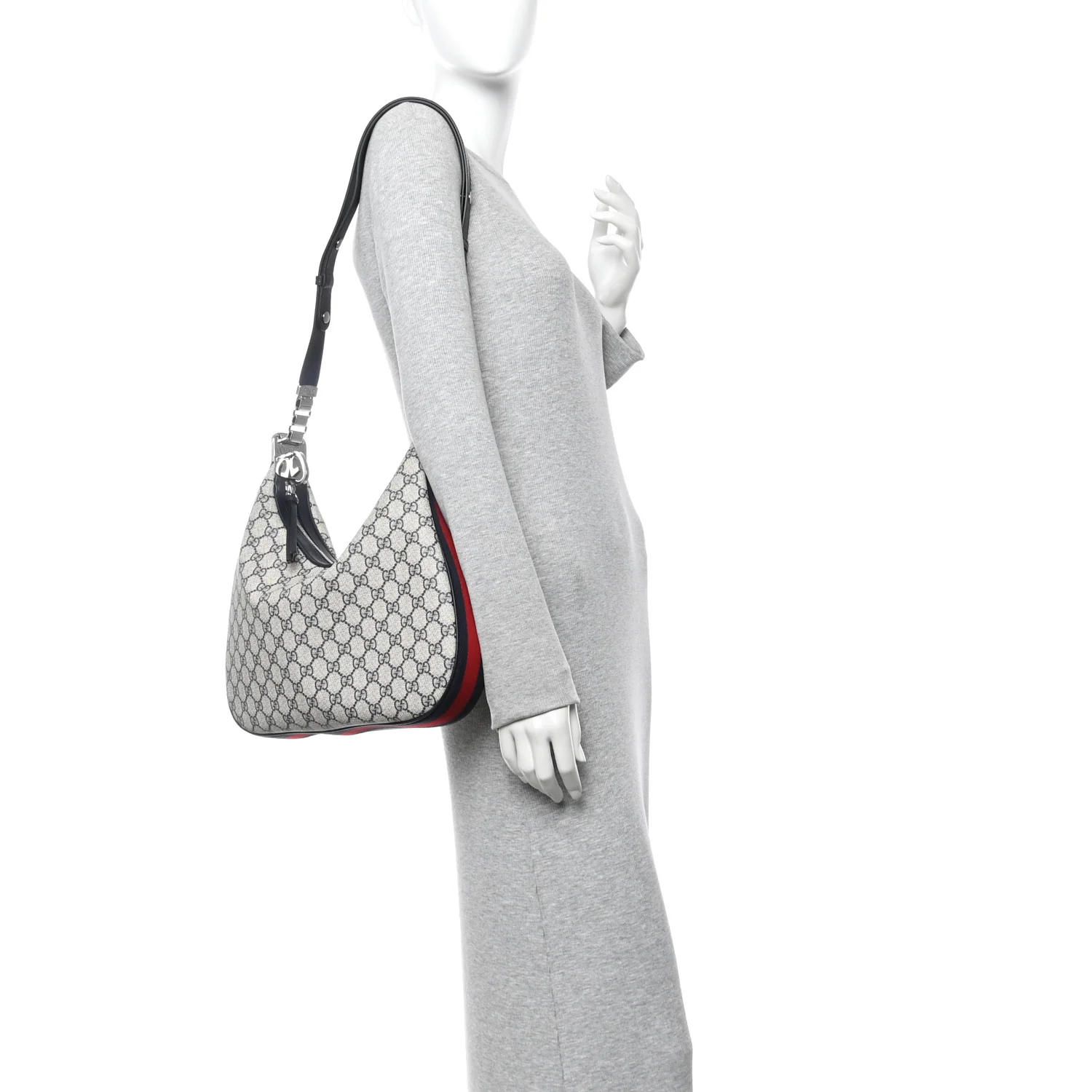 GG Supreme Monogram Textured Calfskin Web Large Attache Shoulder Bag Beige Blue