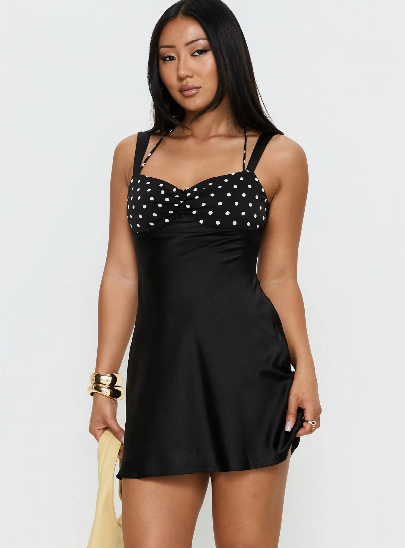 Befanie Layered Mini Dress Black Polka Dot