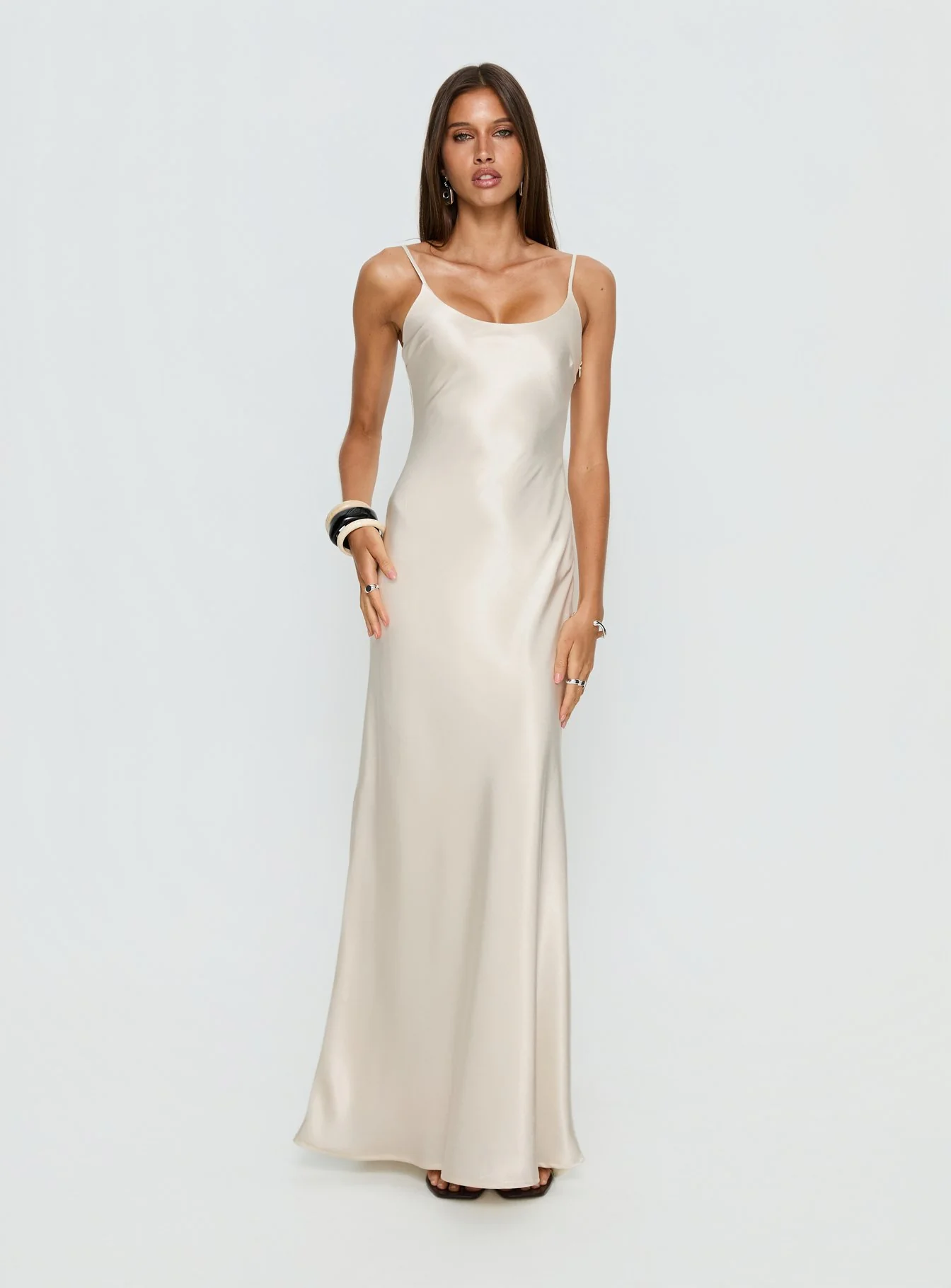 Miracles Scoop Satin Maxi Dress Champagne