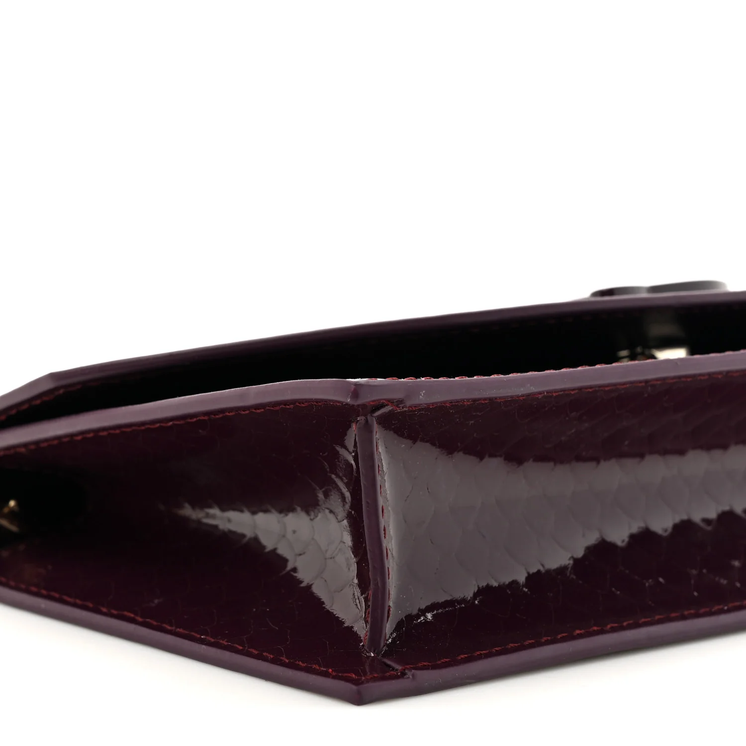Patent Birdy Snakeskin Embossed Loubi54 Crossbody Clutch Merlot - Top Club