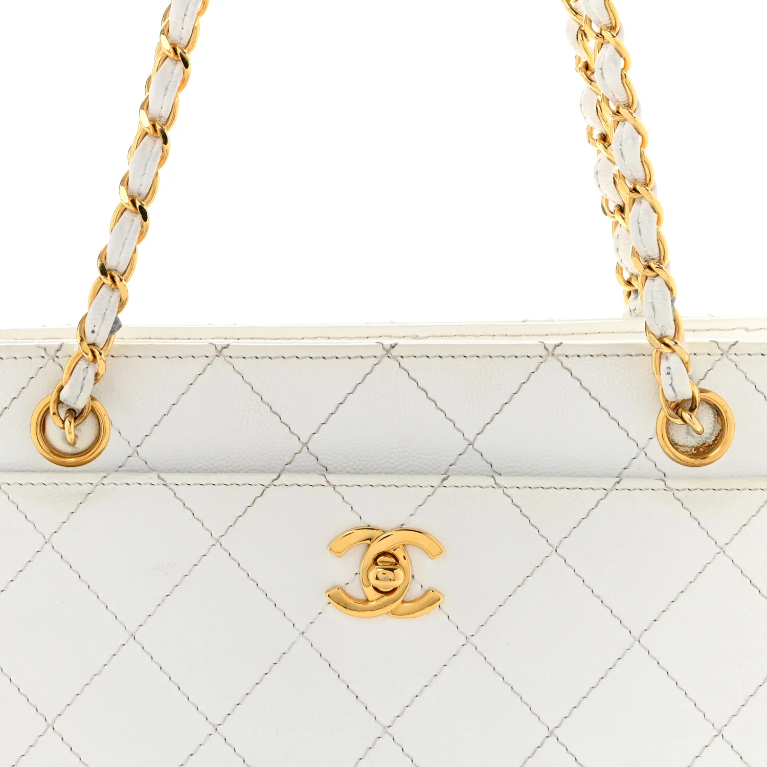 Caviar Quilted Shoulder Bag White - Top Club