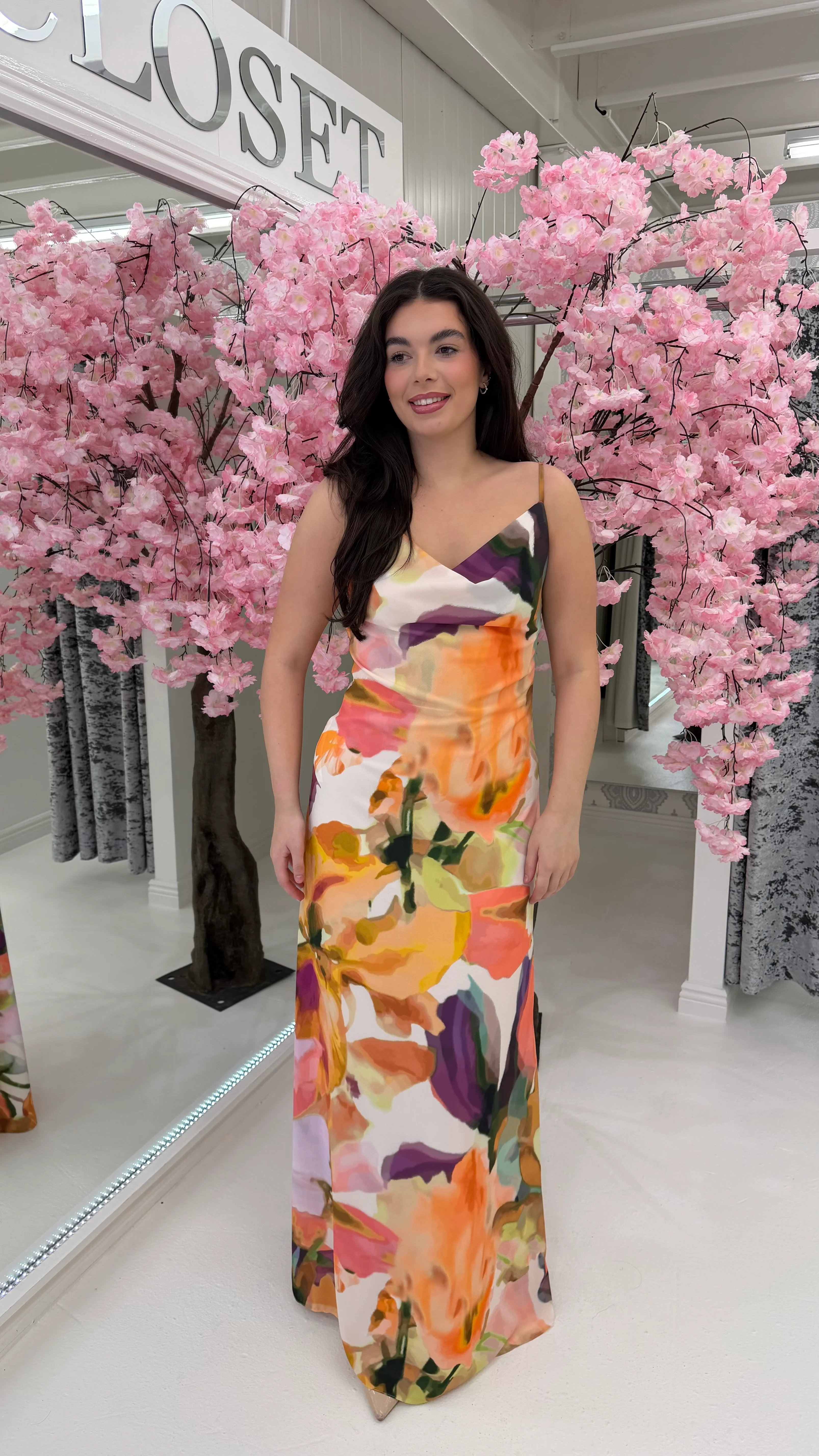 Peach / Purple Multi-Coloured Cowl Neck Backless Maxi