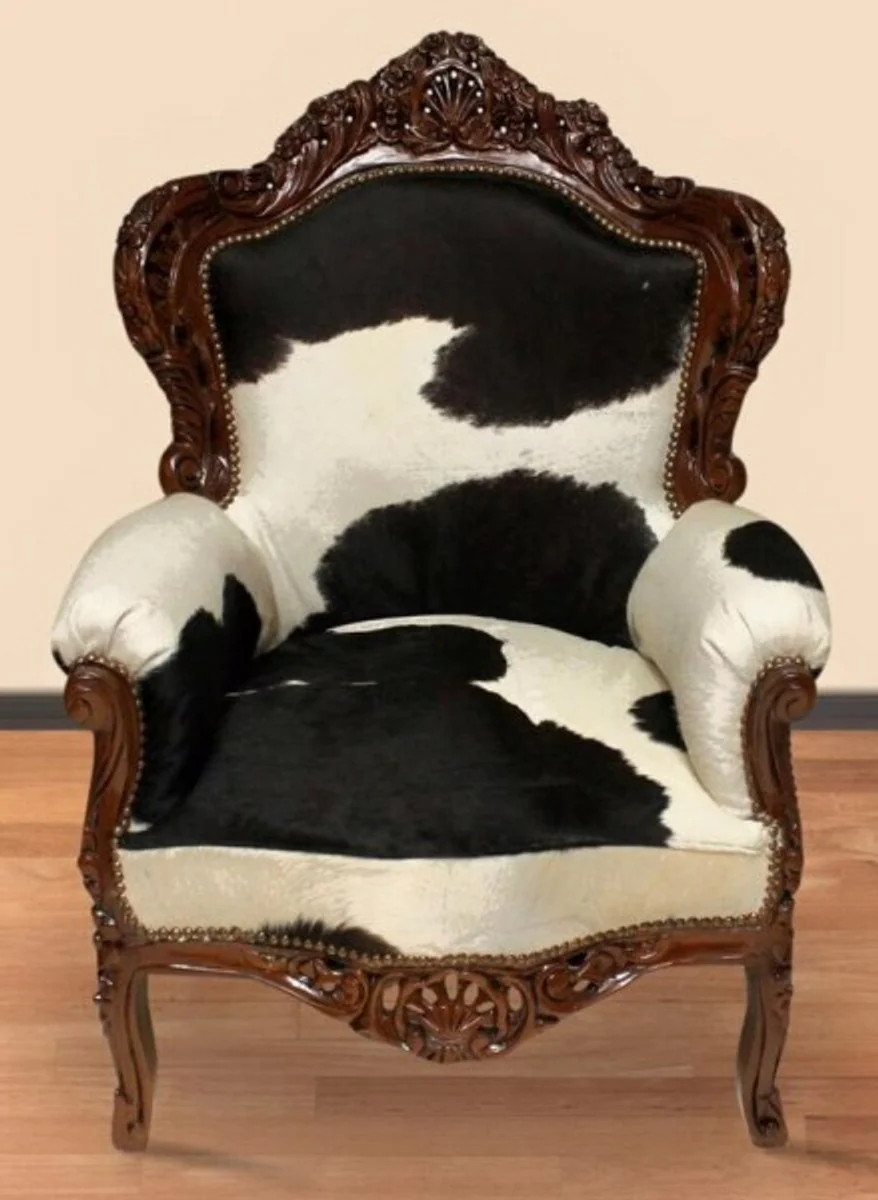 Baroque Armchair King Cowhide Black-White / Brown - Real Cowhide