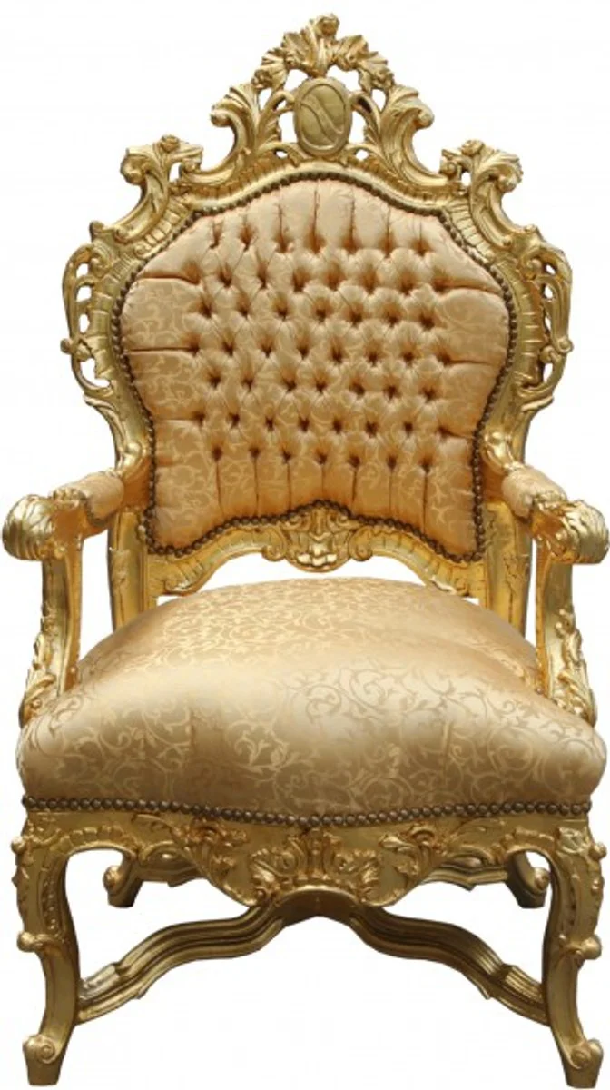Barock Luxus Thron Sessel Gold Muster/Gold - Barock Möbel Thron Königssessel - Limited Edition