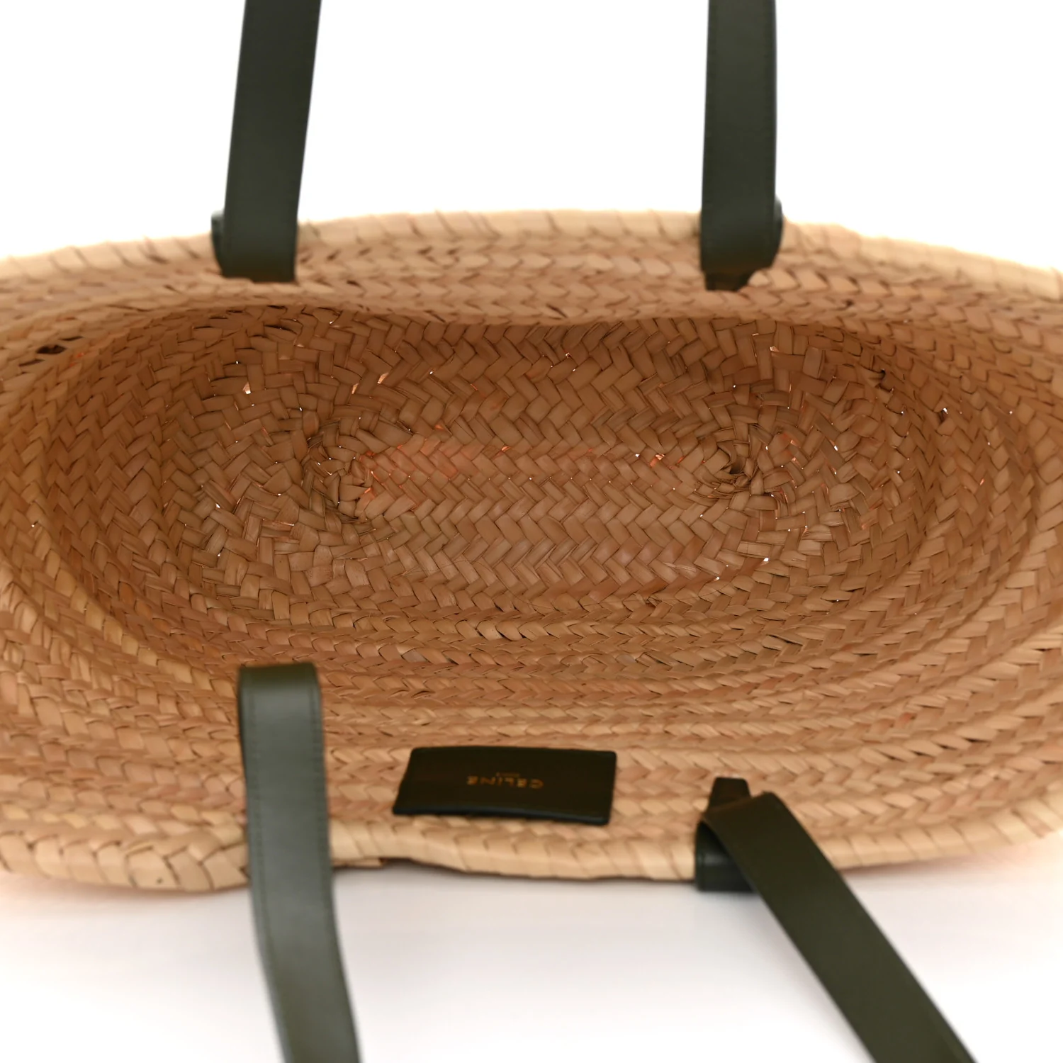 Raffia Calfskin Triomphe Medium Panier  Green - Top Club