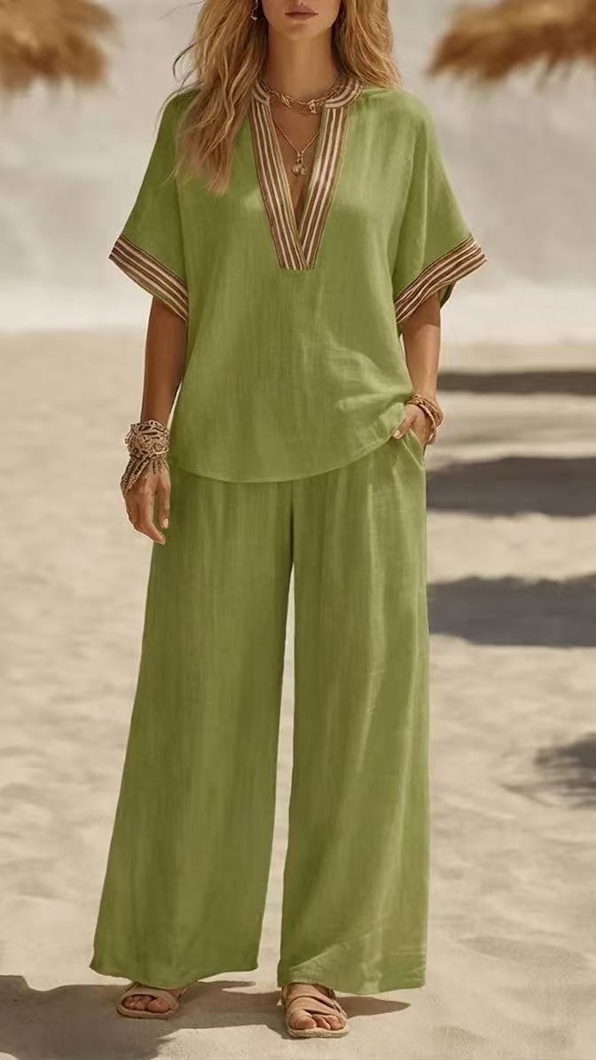 Women's Sleeveless Solid-Color Top and Wide-Leg Pants Two-Piece Set - Nordfashionstorm - Women's Clothing, Fashion for You - Nordfashionstorm.com