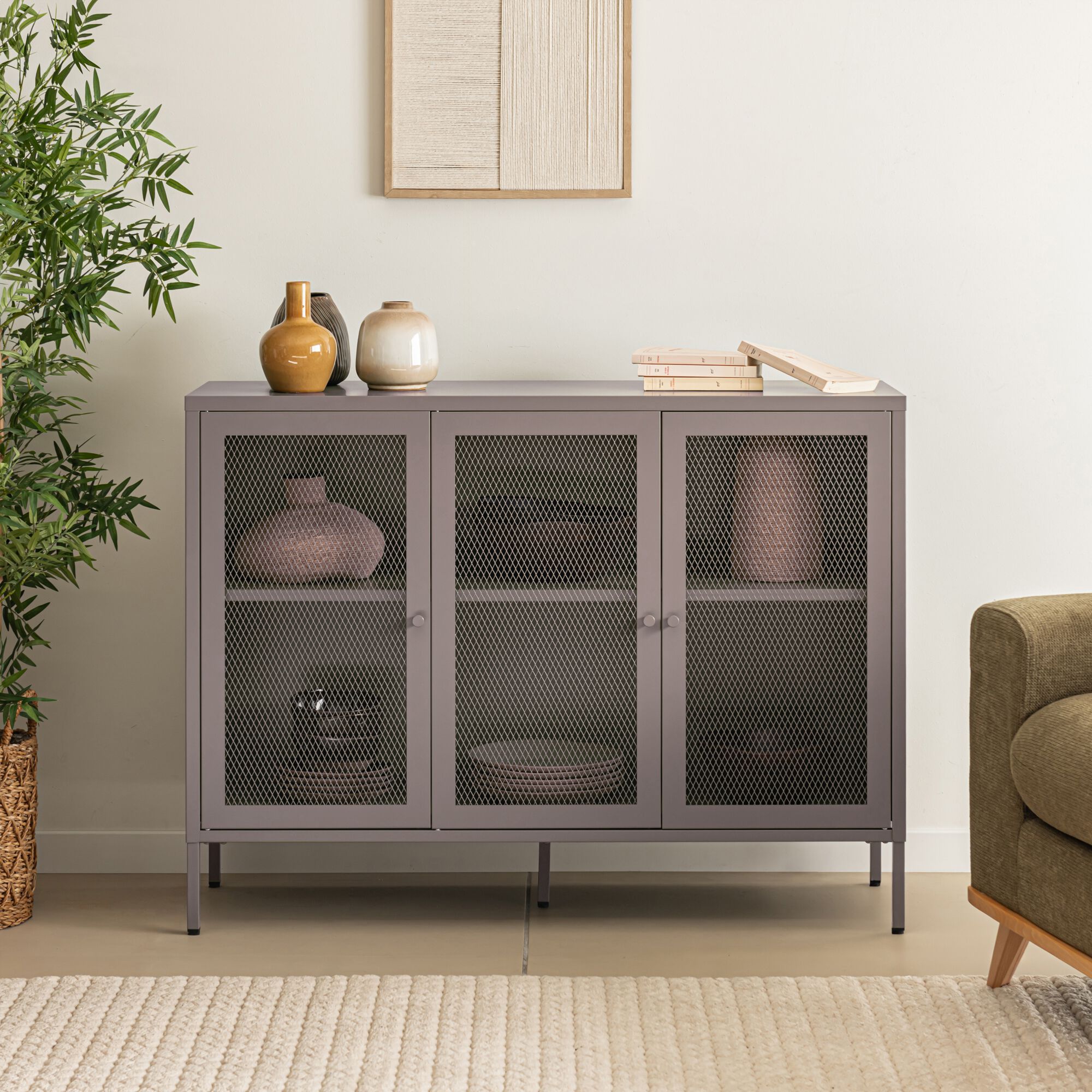 FAYNA - Buffet 3 portes battantes en acier - marron moka