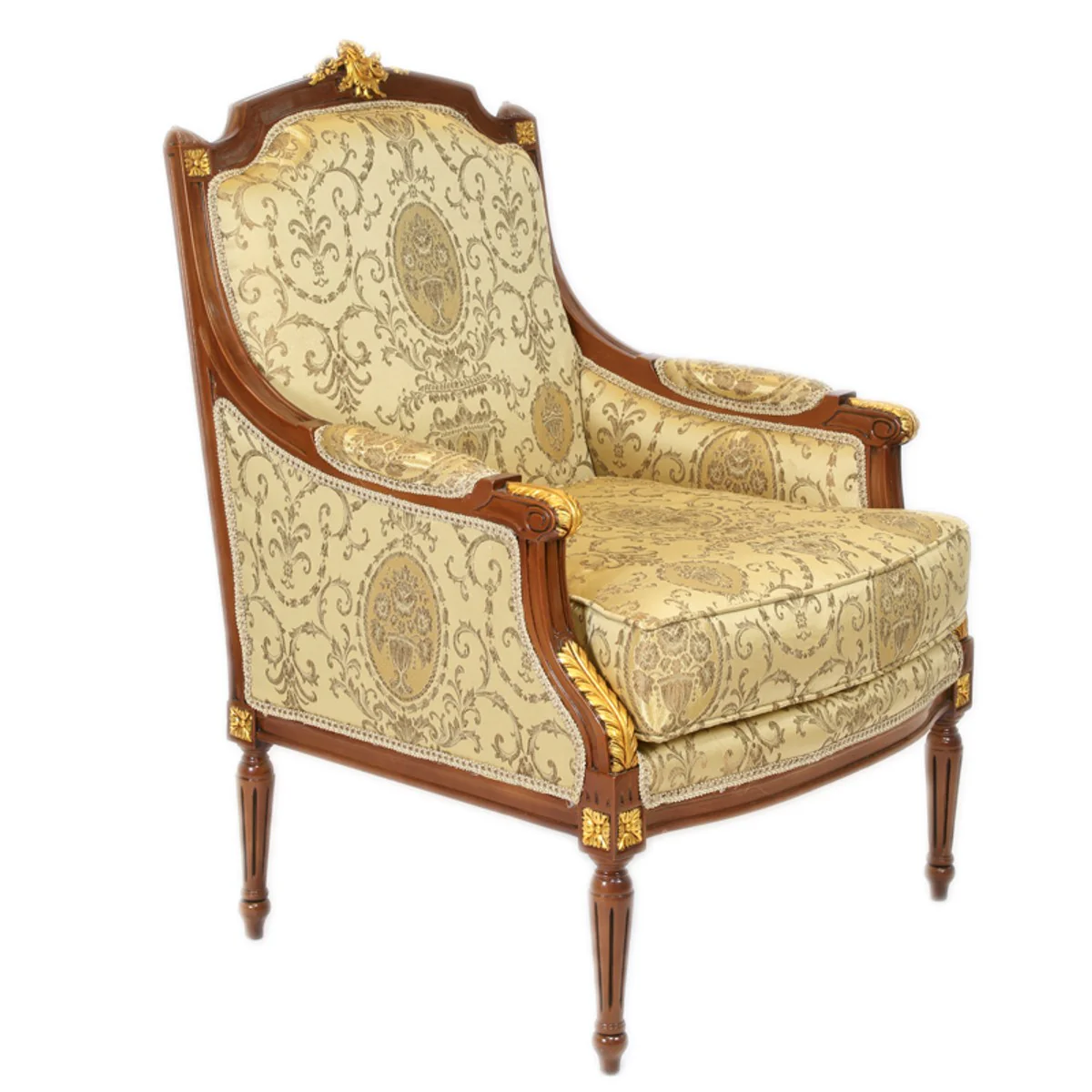 Baroque Lounge Throne Chair Empire Gold Pattern / Mahogany Brown / Gold - Ear Armchair - Wing Chair Tron Chair