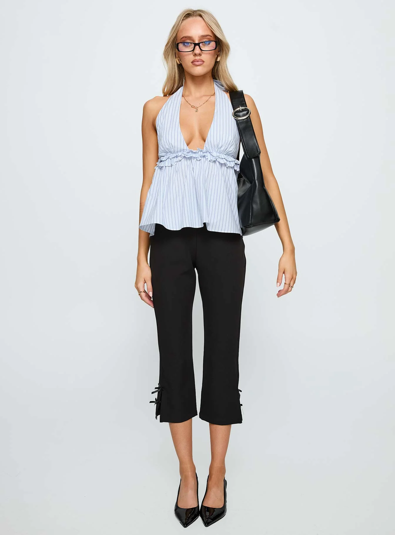 Nautique Halter Ruched Top Blue Stripe