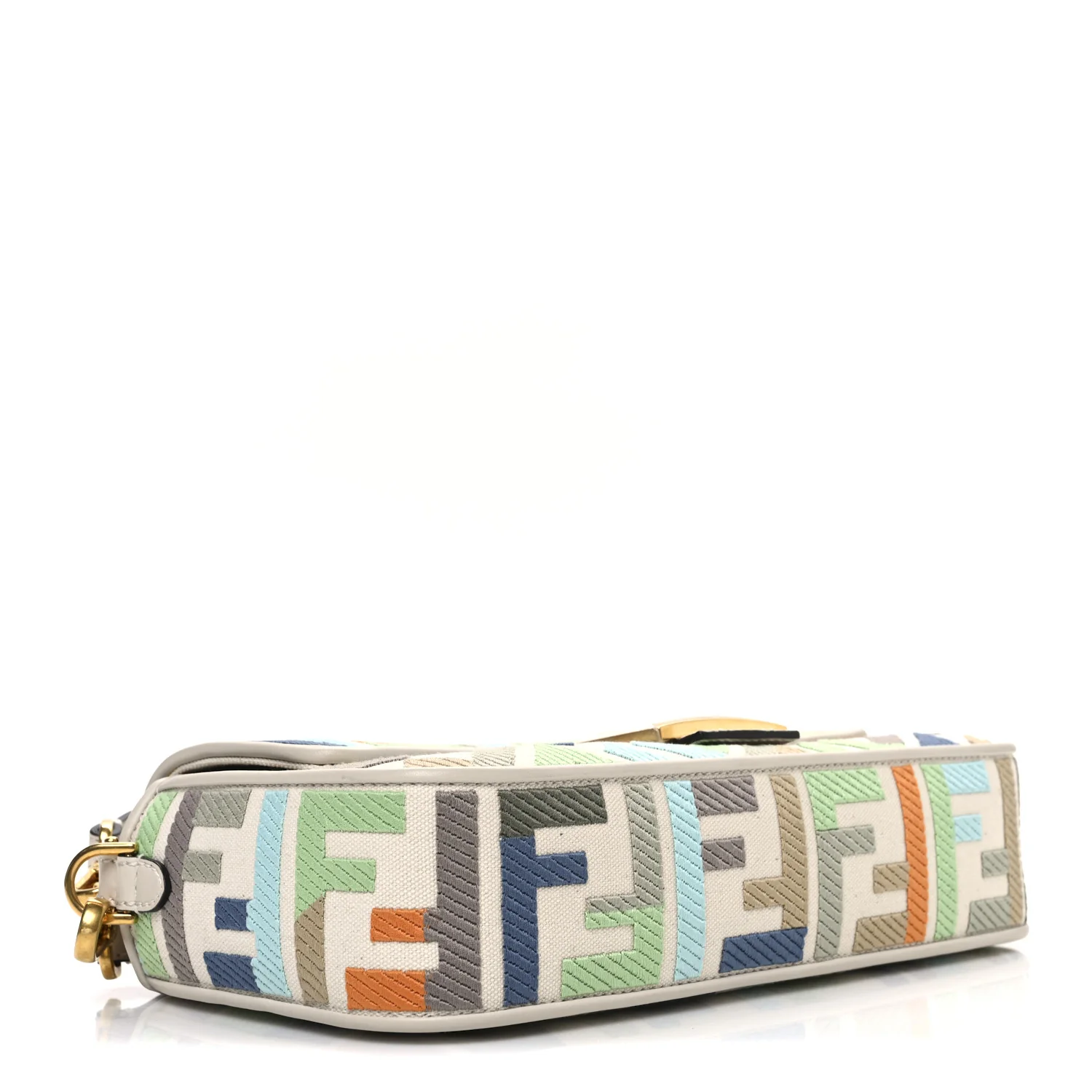 Canvas Vitello Seta FF Multicolor Embroidered Baguette Grezzo Multicolor Latte - Top Club