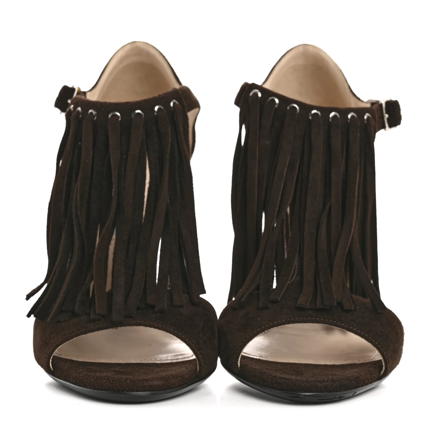 Suede Fringe Peep Toe Sandal 36 Moro - Top Club