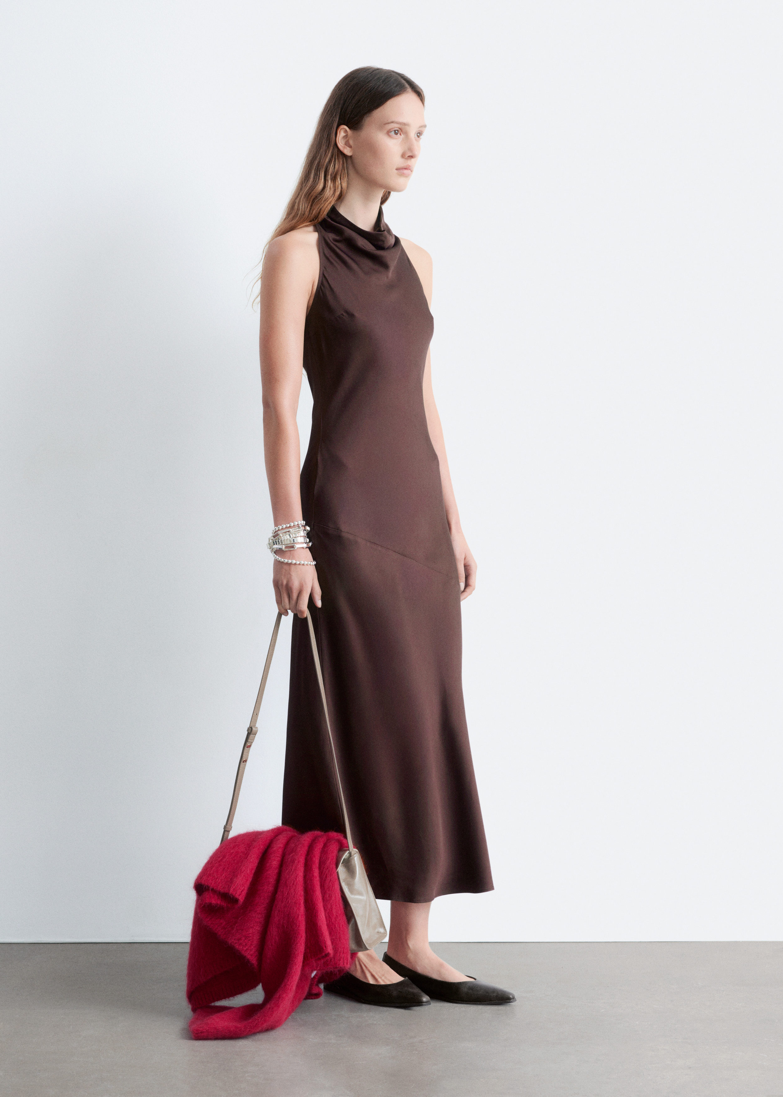 & Other Stories COWL-NECK SATIN MIDI DRESS
