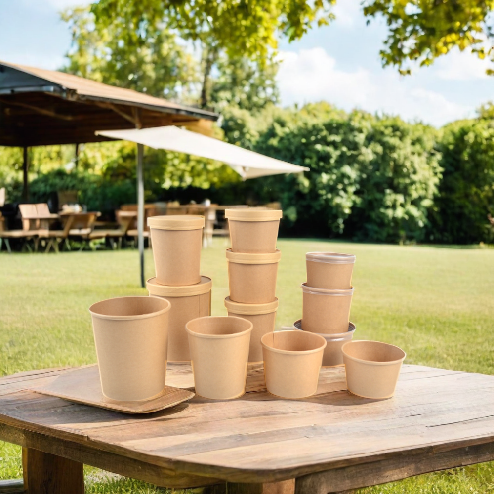 Thickened Kraft Paper Takeaway Cups – Food-Grade, for Soup & Porridge, Customizable Lids Available