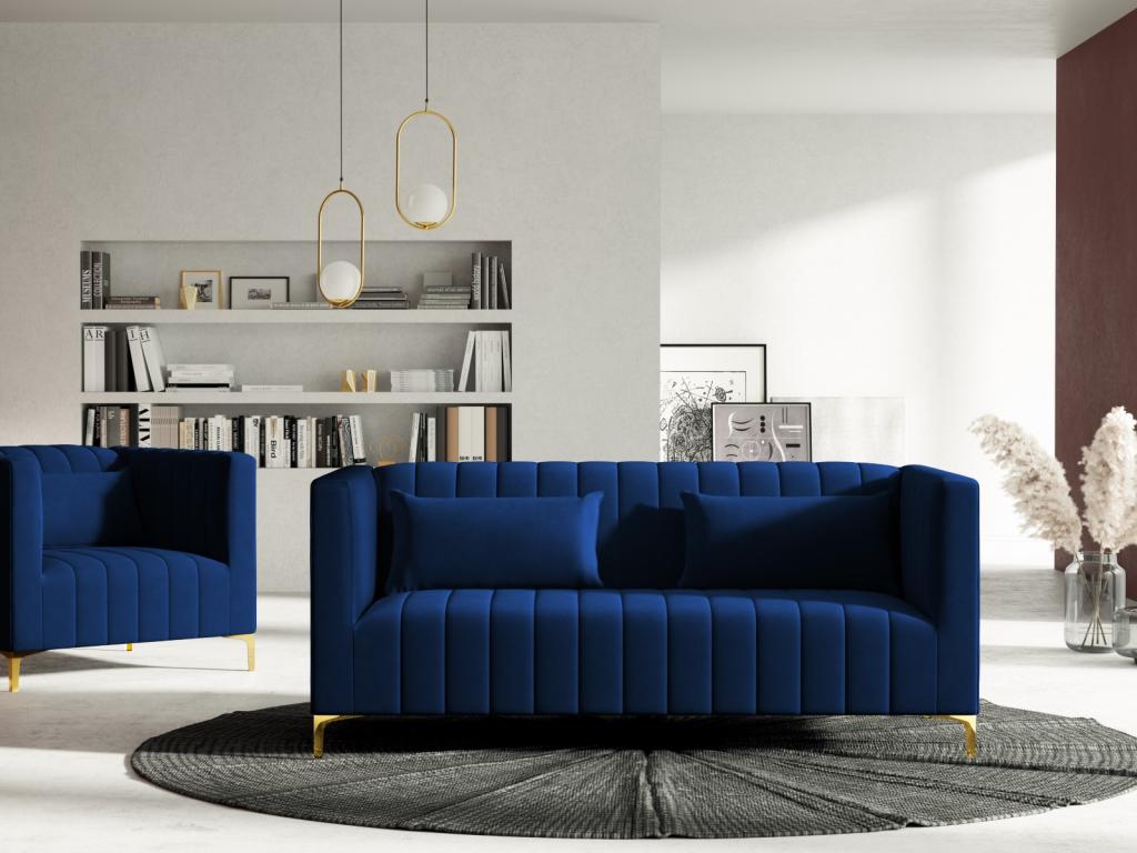 Casaplu - Sofá "Acton" 2 plazas de terciopelo azul regio - 160x85x74cm
