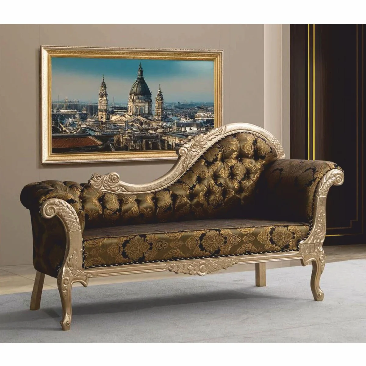 Luxury Baroque Sofa Right Side Gold / Black / Silver 210 cm - Baroque Furniture