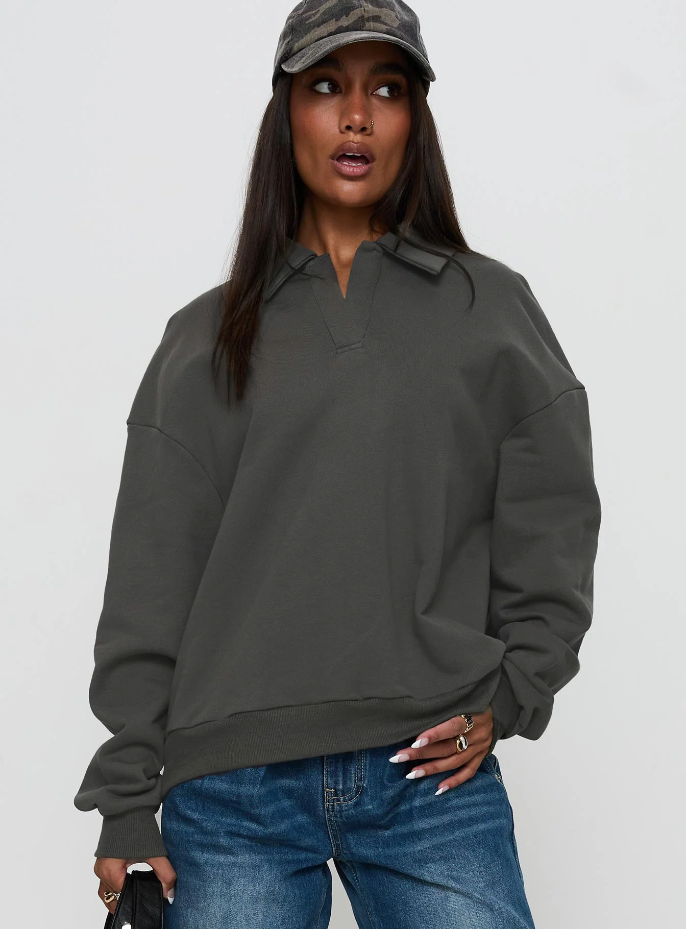 Back Around Collared Fleece Jumper Slate