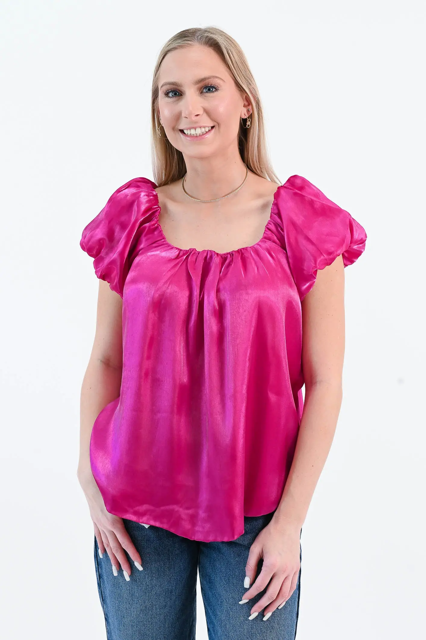 Until I Found Her Puff Sleeve Satin Top - ALJEGJ