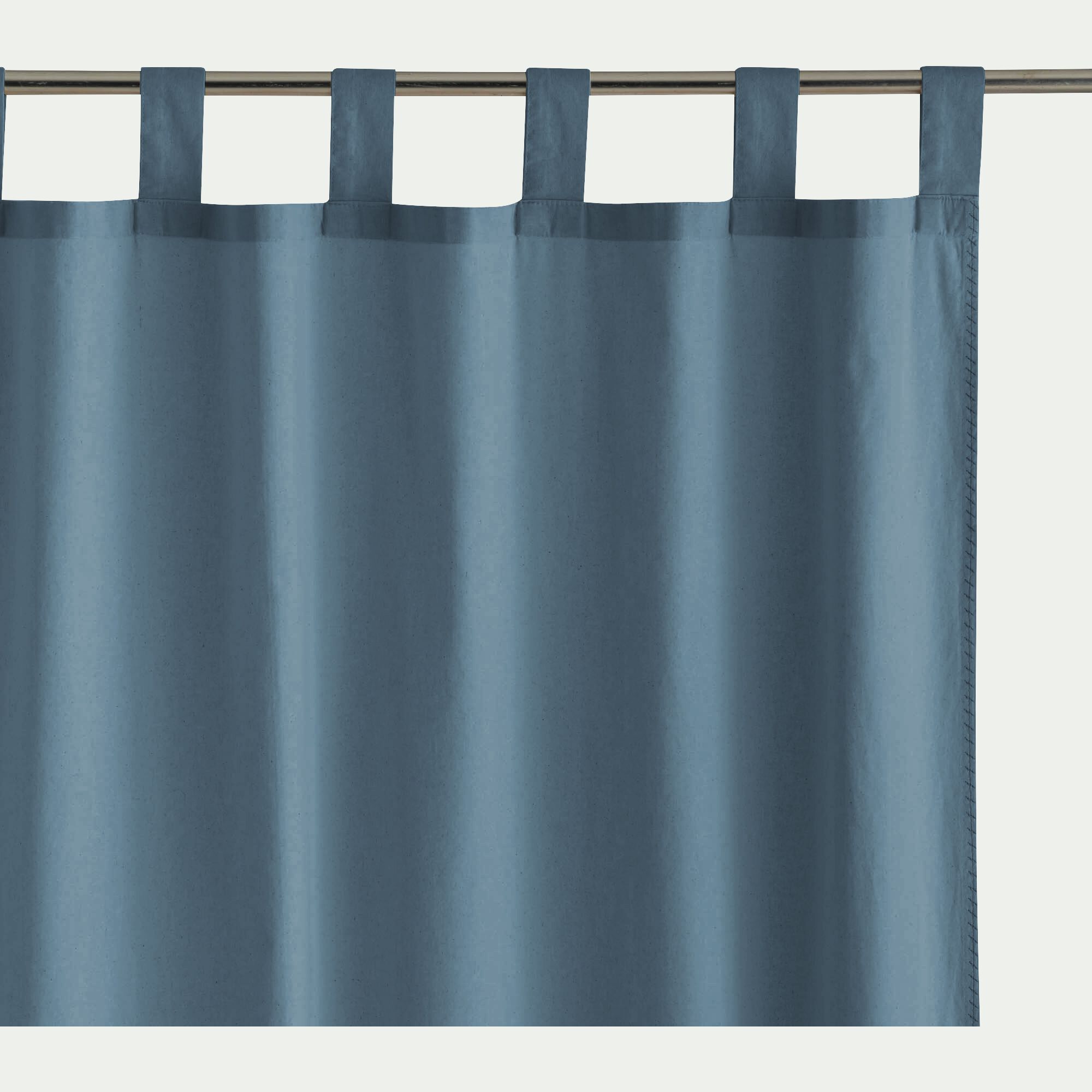 GIZA - Rideau à passants en coton lavé finition couture 140x250cm - bleu cendré
