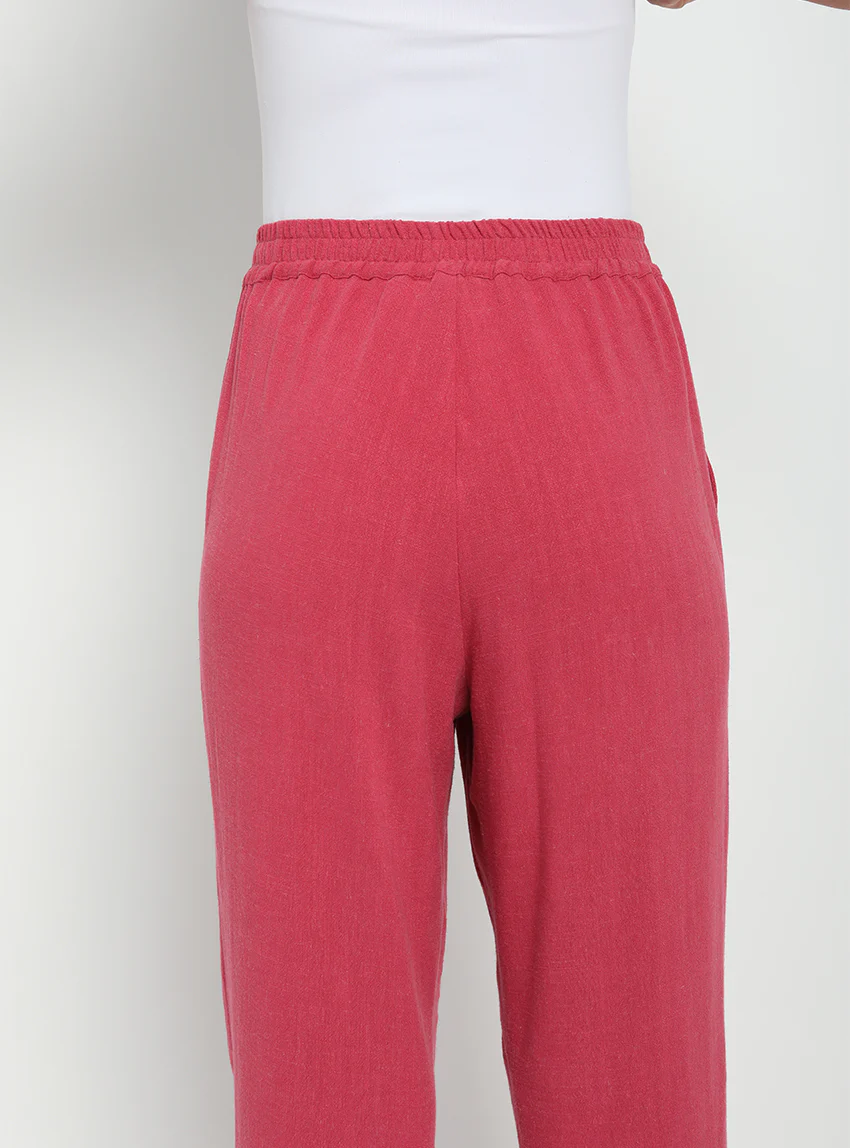 Pantacourt fluide femme en lin rose magenta