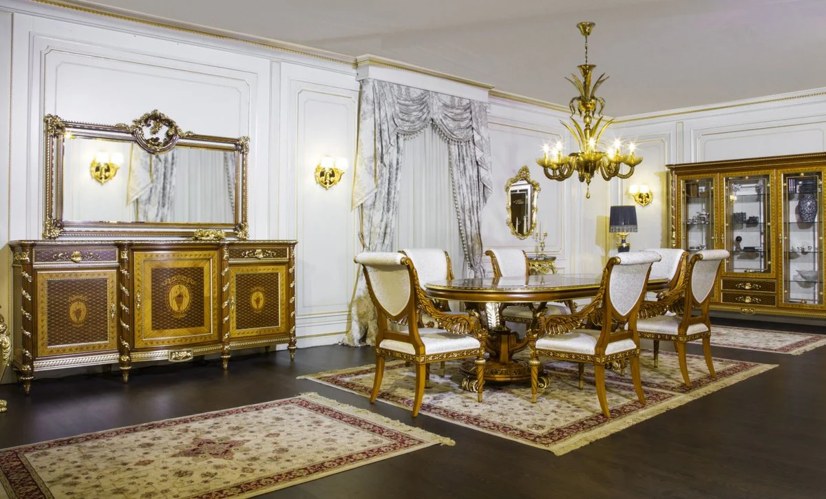 Luxury Baroque Dining Table Light Brown / Brown / Gold - Various Sizes - Magnificent Solid Wood Dining Room Table - Hotel Restaurant Castle Furniture - Luxury Quality - Made in Italy