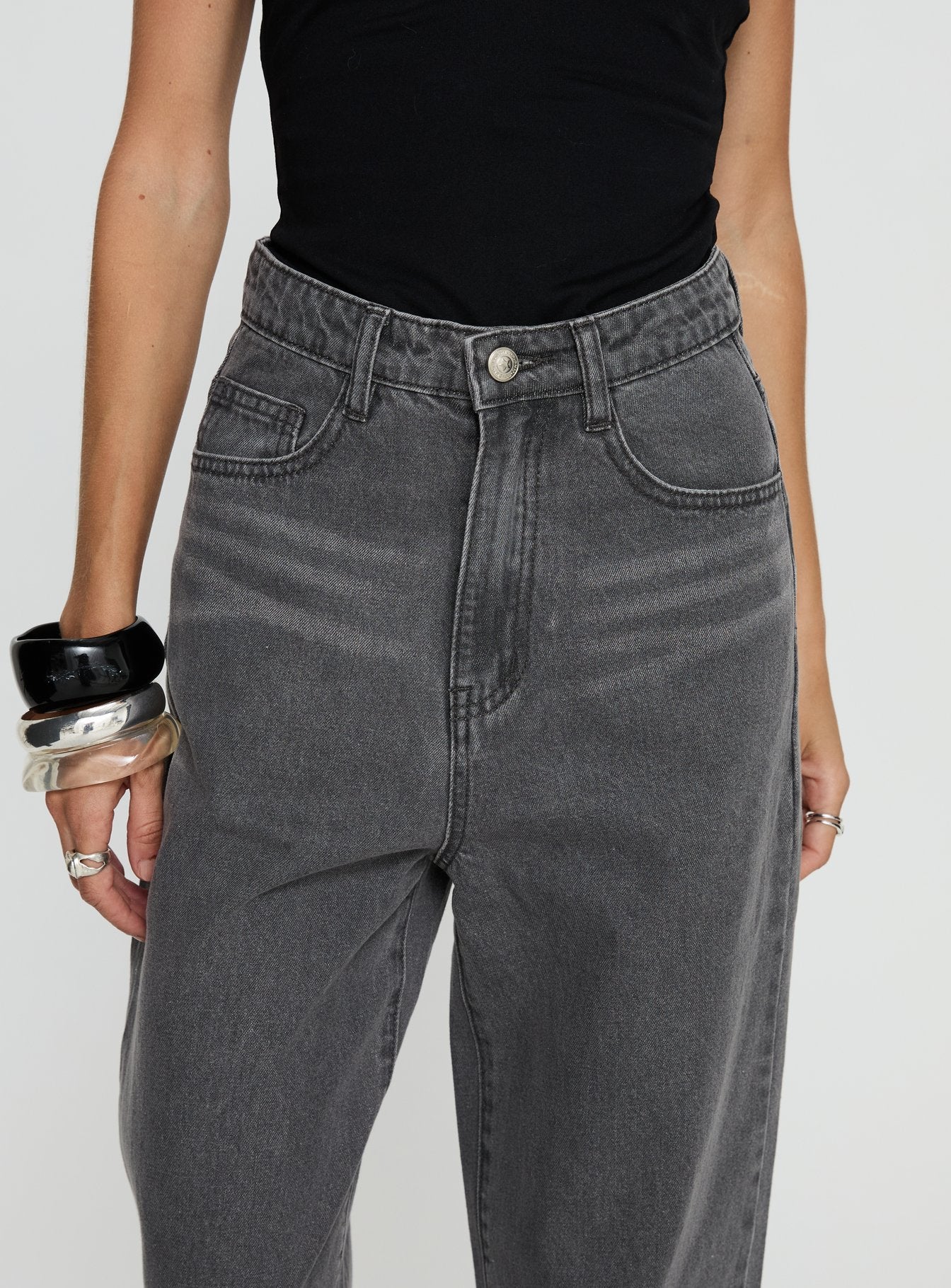 Nicolo High Rise Straight Leg Jeans Washed Grey