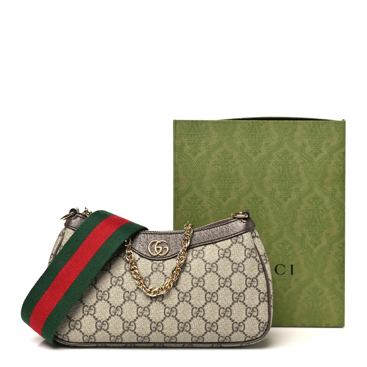 GG Supreme Monogram Textured Dollar Calfskin Web Small Ophidia GG Handbag Beige Ebony New Acero - Top Club