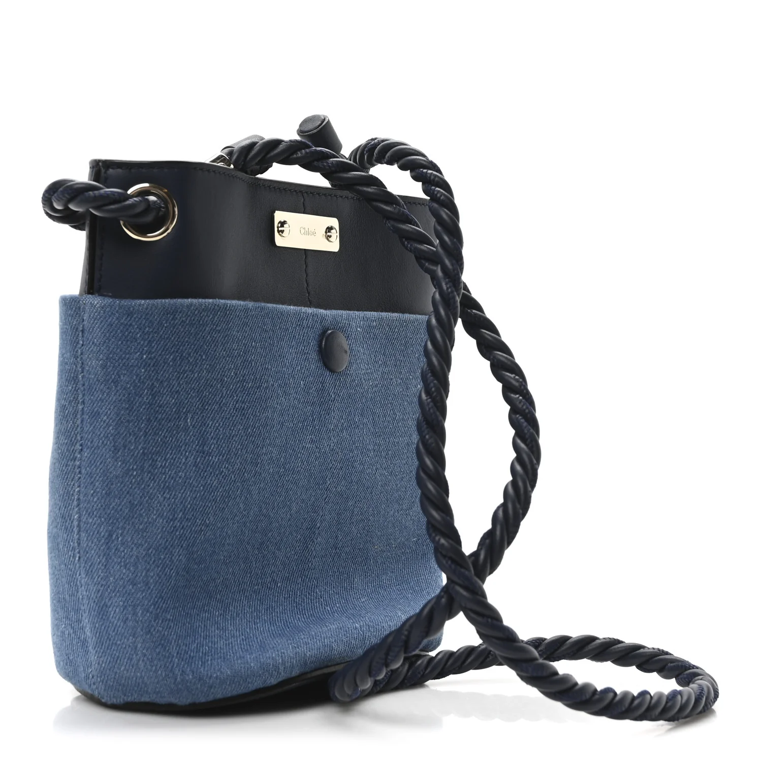 Linen Calfskin Small Key Bucket Bag Blue - Top Club