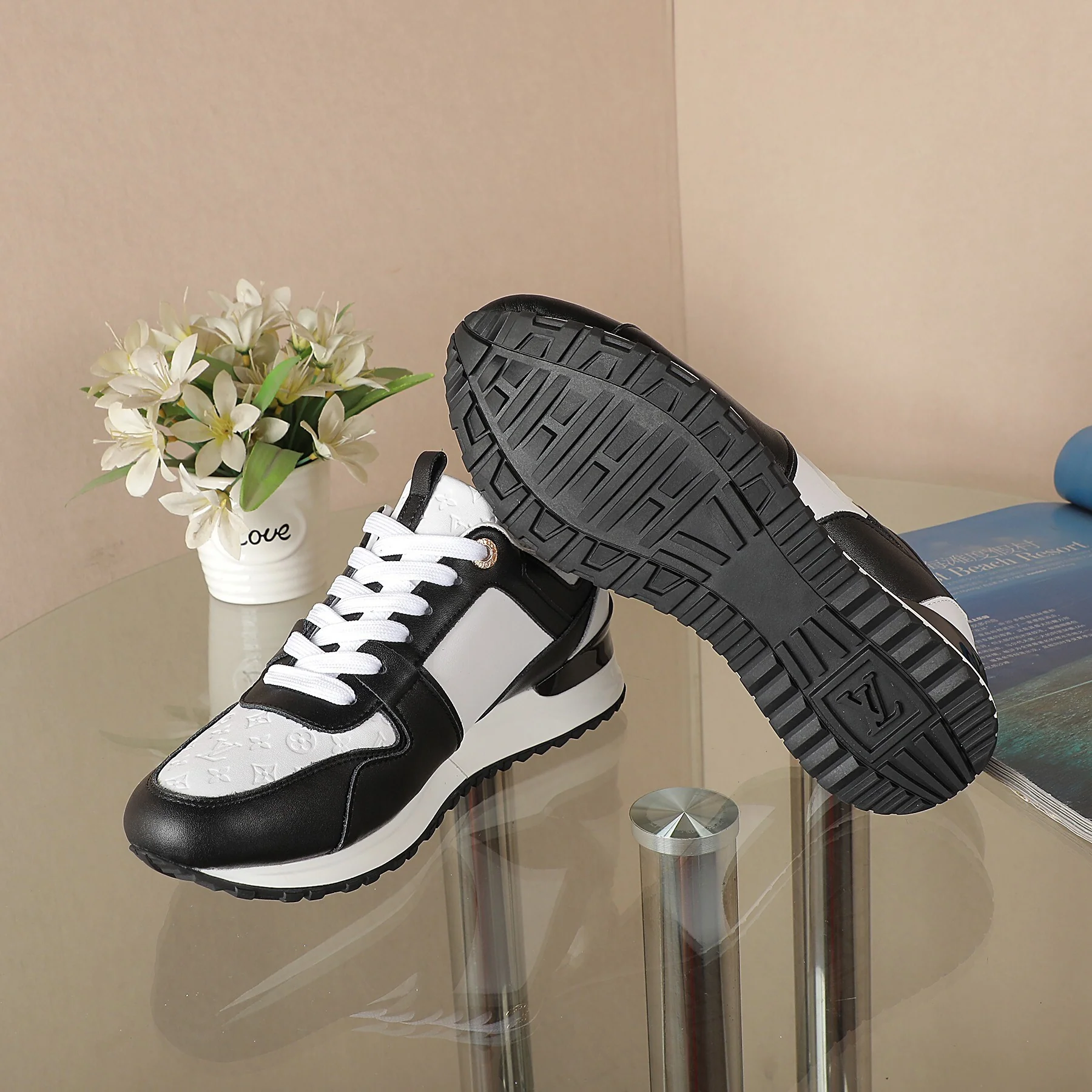 Louis Vuitton Women's Black and White Fashion Sneakers with Prominent Logo - Sneaker Replica Workshop