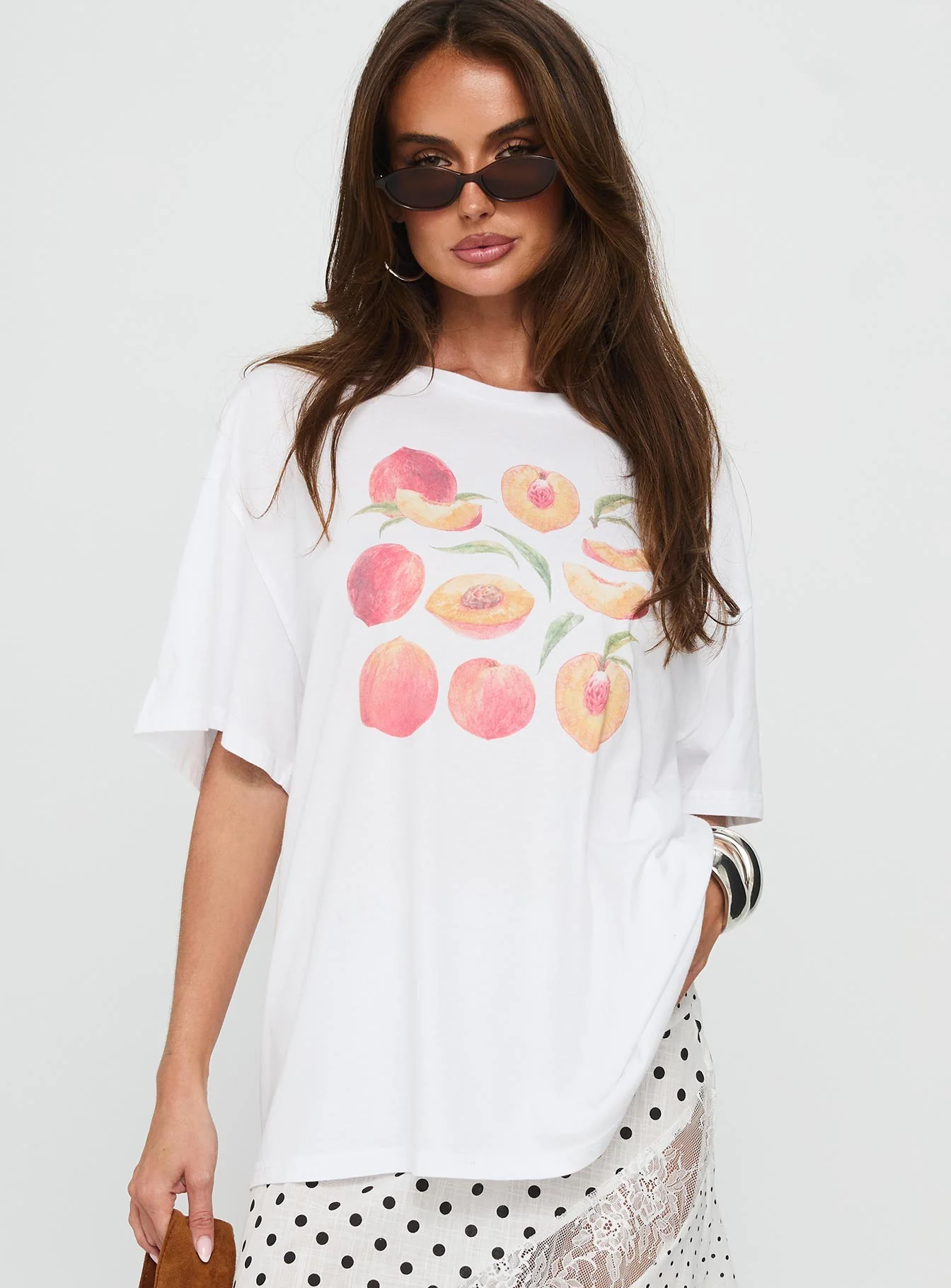 Sweet Peach Oversized Graphic Tee White
