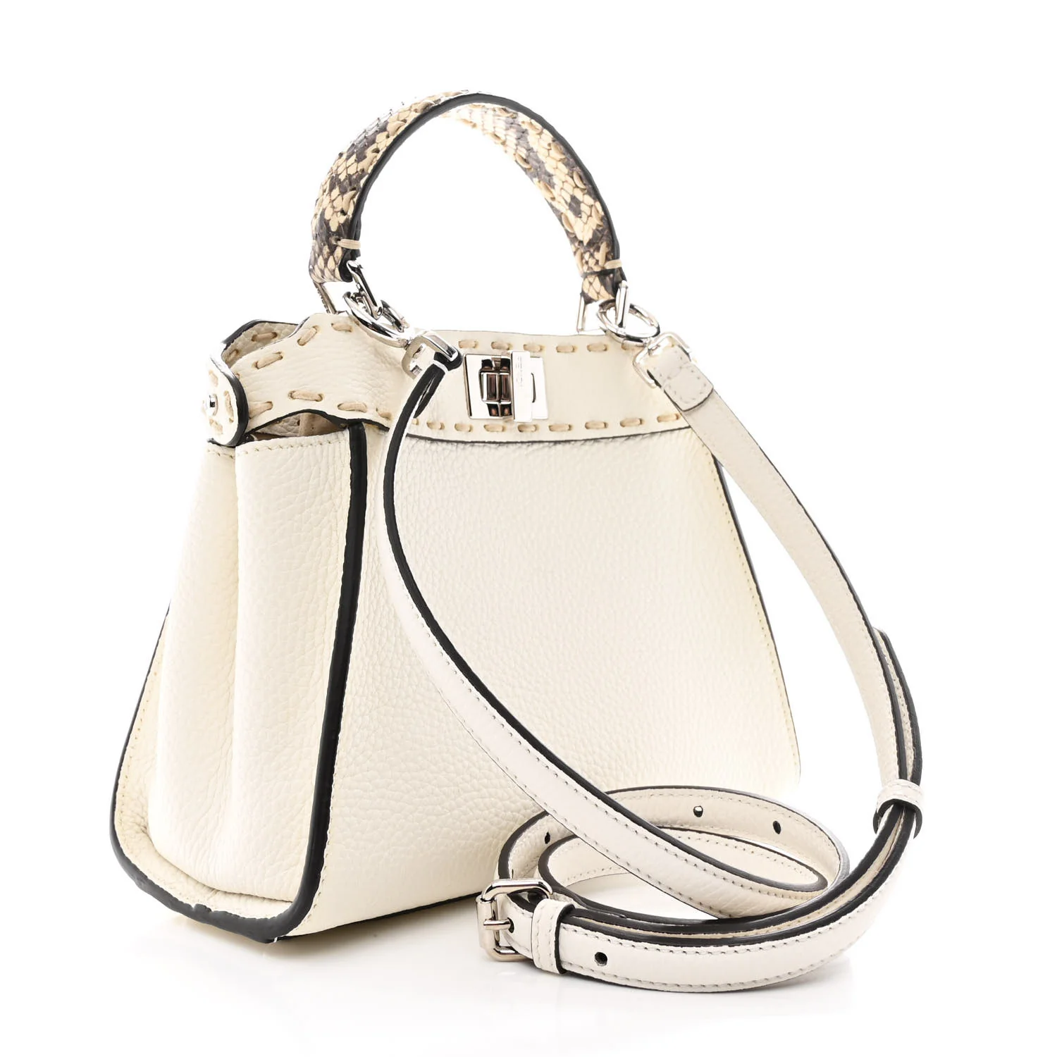 Cuoio Romano Snakeskin Selleria Mini Peekaboo Iconic Satchel White Stone - Top Club