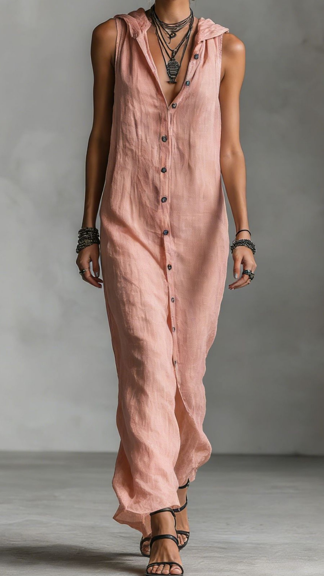 Women's button-down sleeveless hooded dress - Nordfashionstorm - Women's Clothing, Fashion for You - Nordfashionstorm.com