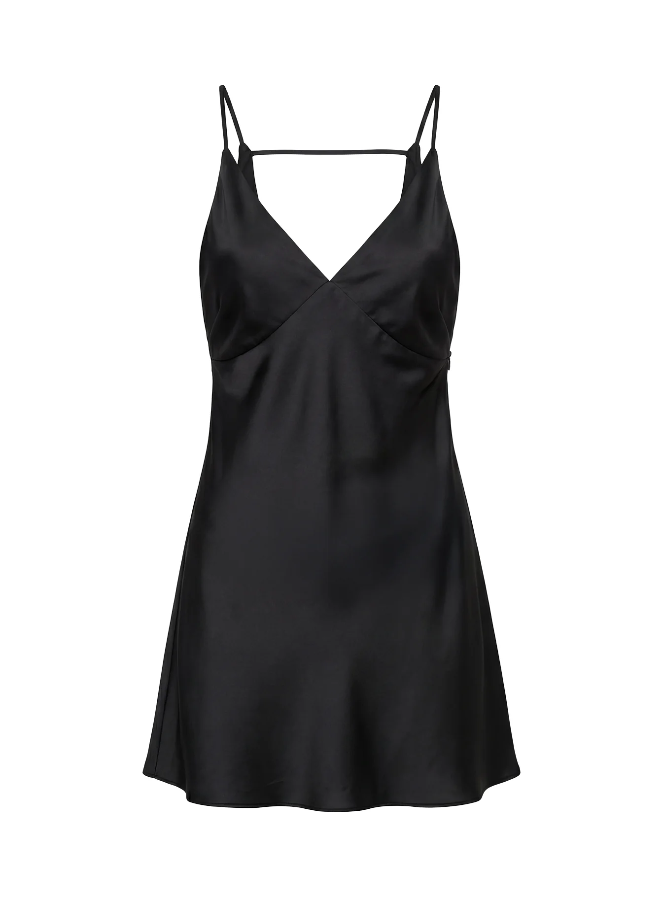 Adette V Neck Satin Mini Dress Black