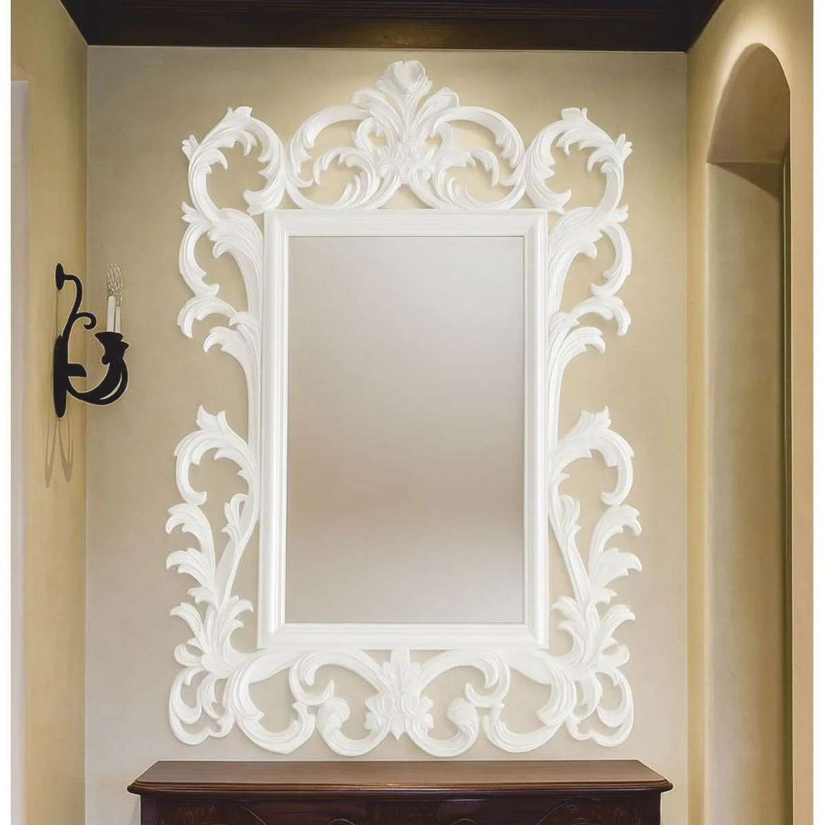 Luxury baroque mirror white H. 134 cm - baroque style furniture