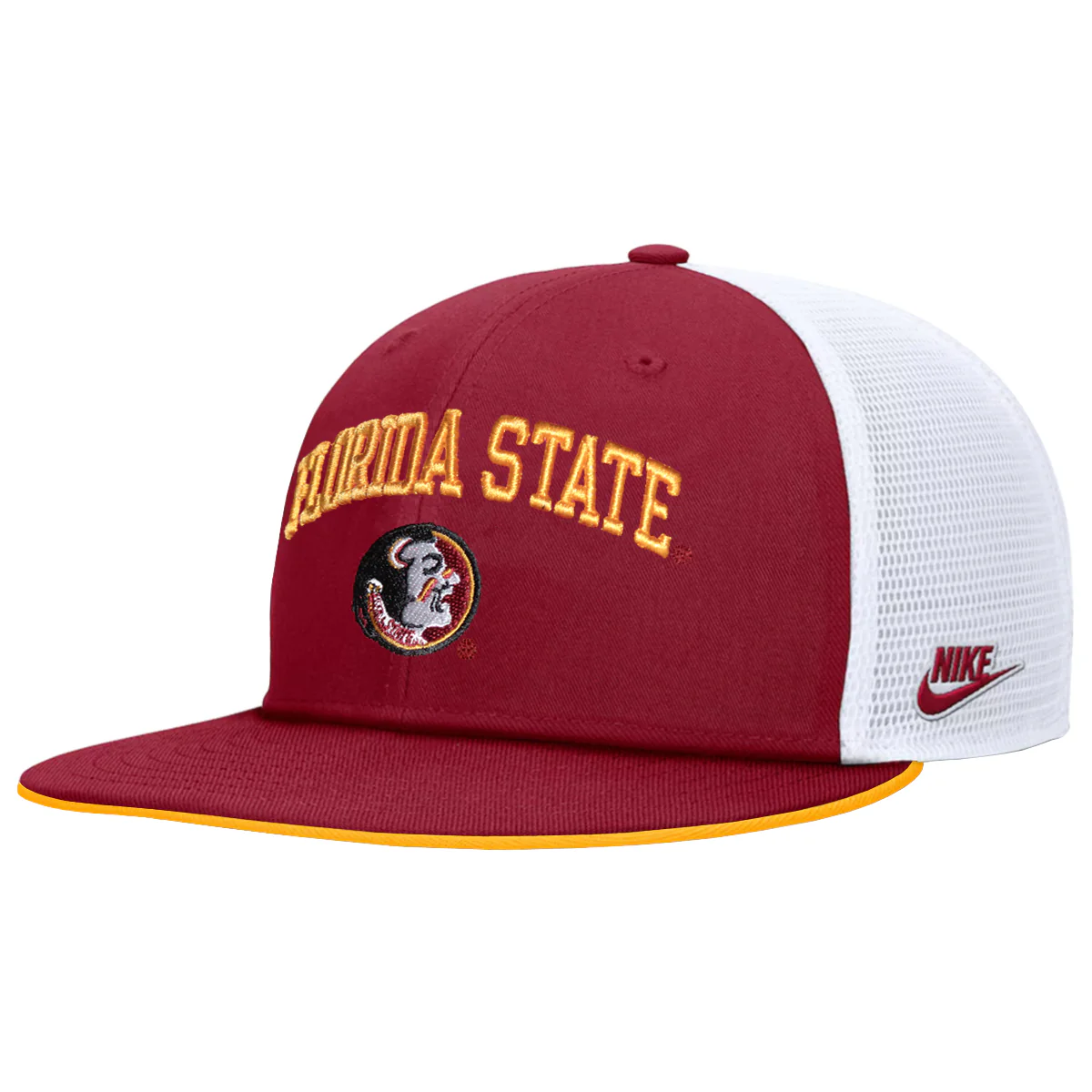 Nike Men's Vault Florida State/Seminole Logo Adjustable Dri-fit Pro Academic Meshback Snapback Trucker - Crimson/White - MoB Apparel