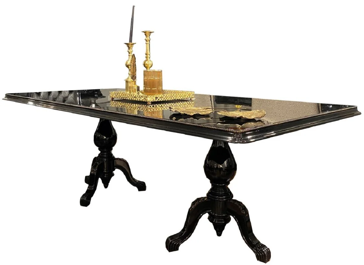 Luxury baroque dining room set black / gold - 1 dining table with glass top & 6 dining chairs - noble dining room furniture in baroque style