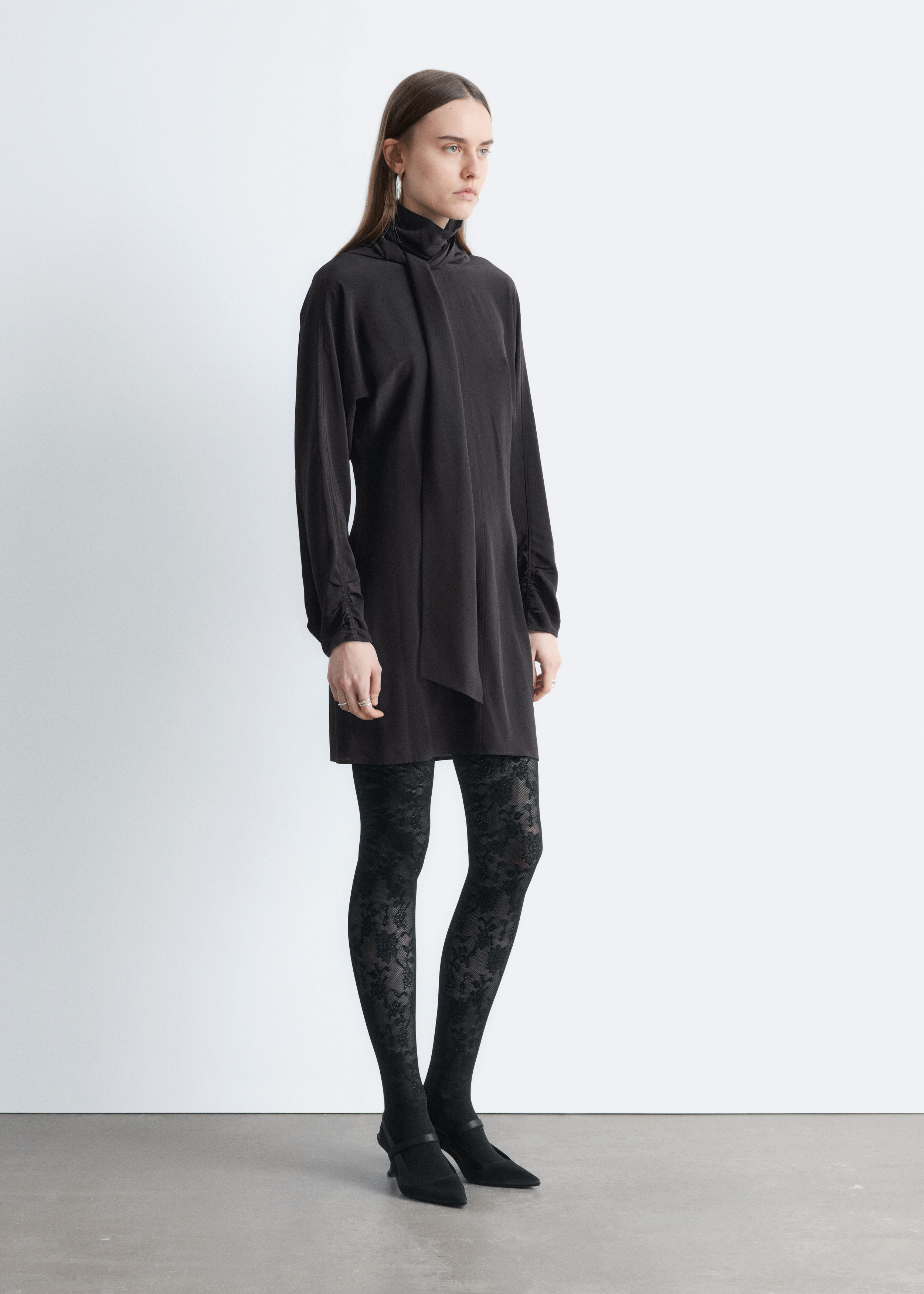 & Other Stories BOW-COLLAR SILK MINI DRESS